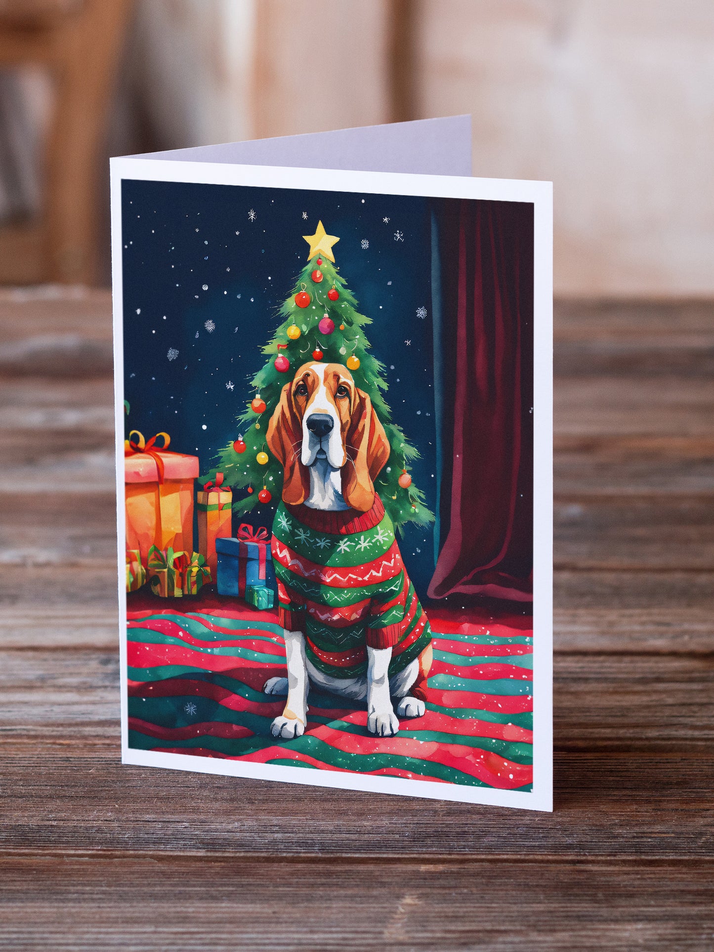 Basset Hound Christmas Greeting Cards Pack of 8