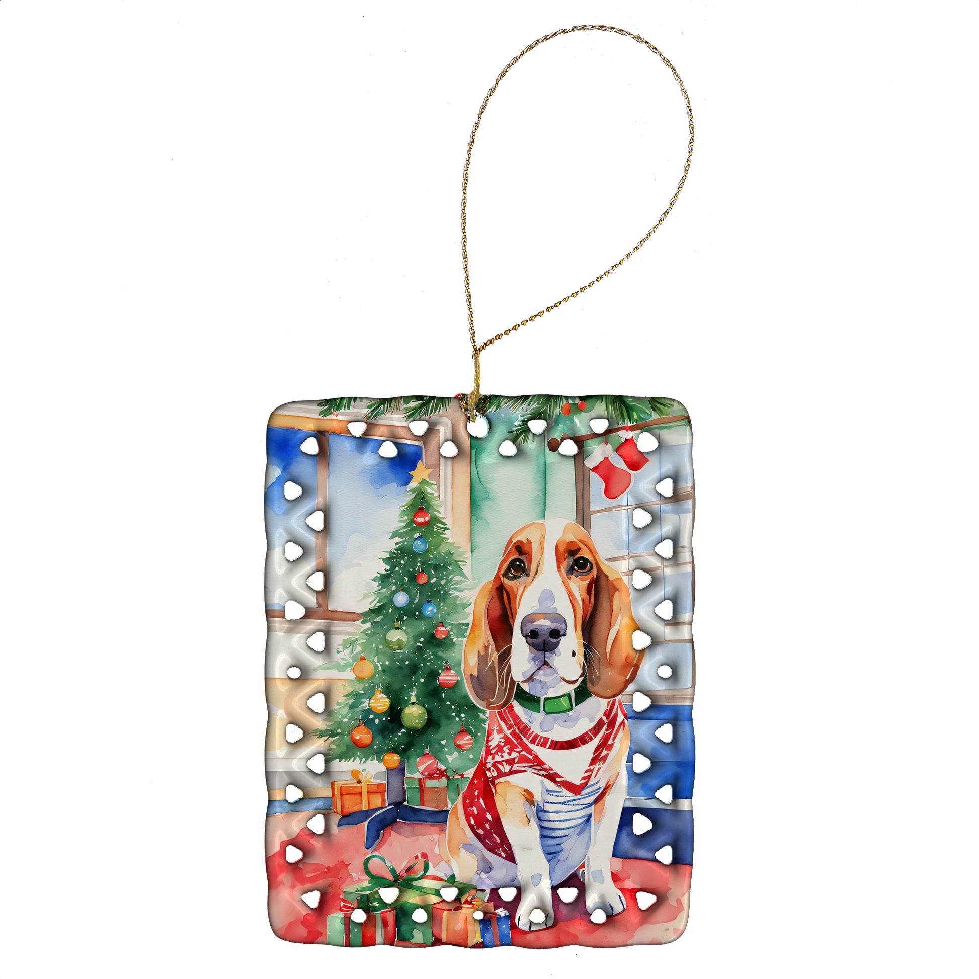 Buy this Basset Hound Christmas Porcelain Ornament