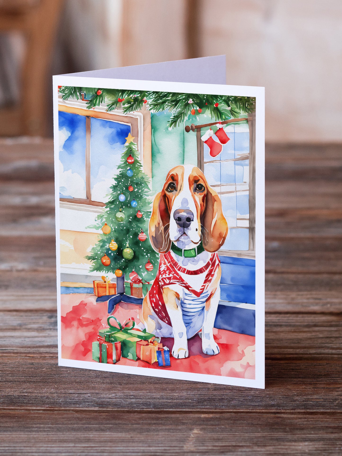 Basset Hound Christmas Greeting Cards Pack of 8