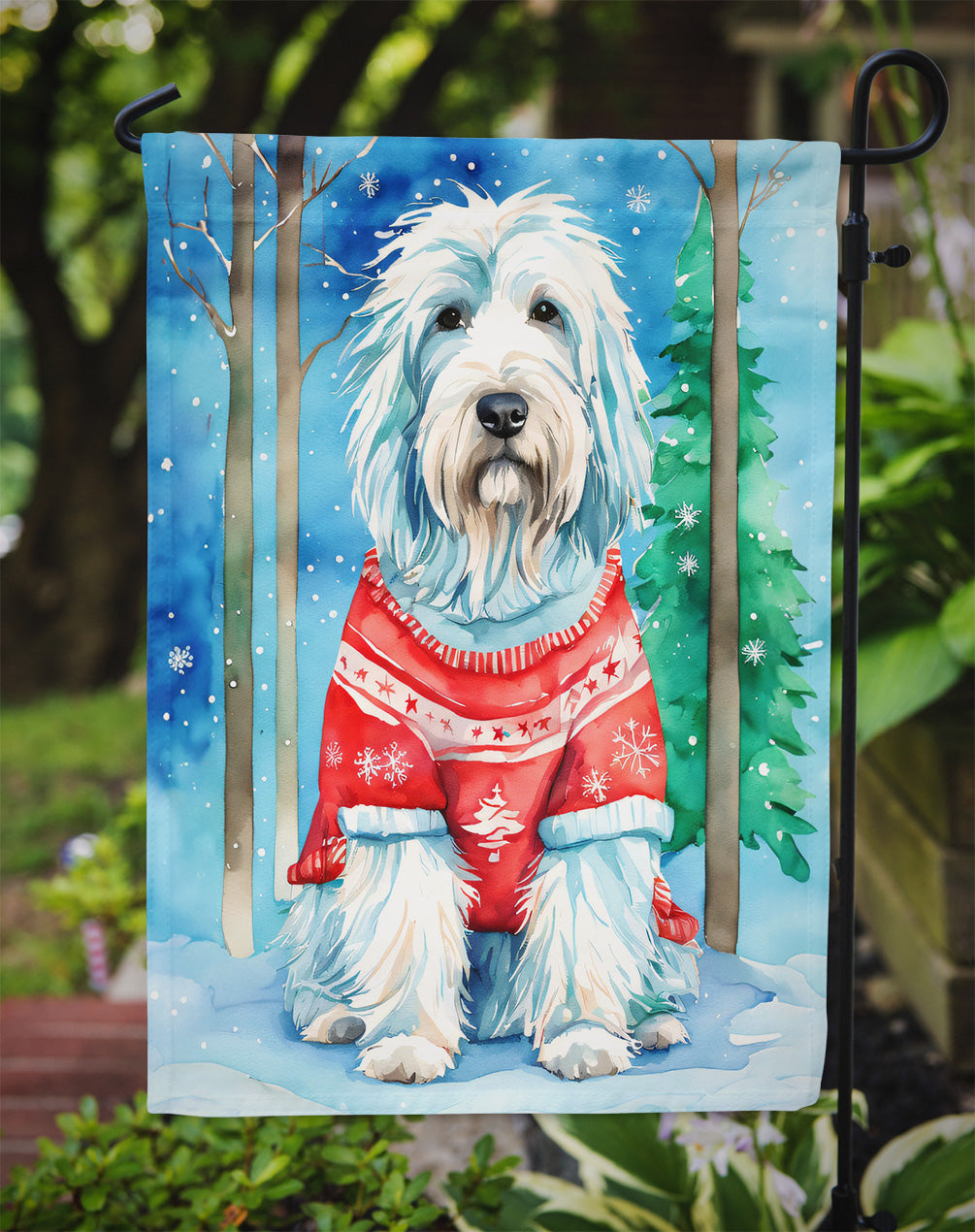 Bearded Collie Christmas Garden Flag