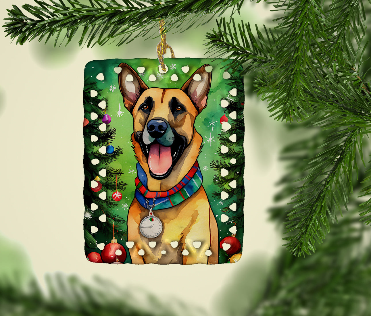 Belgian Malinois Christmas Porcelain Ornament