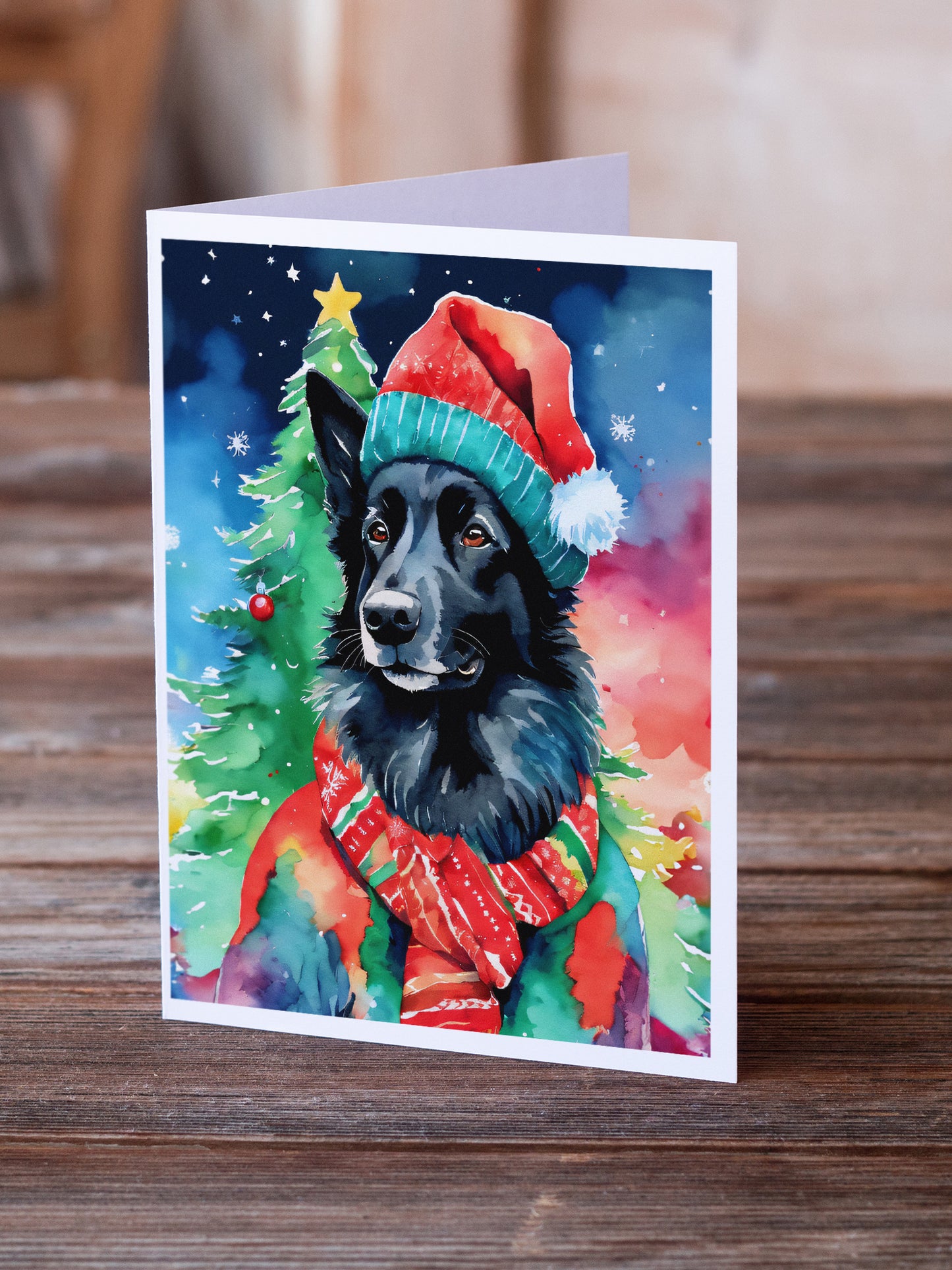 Belgian Sheepdog Christmas Greeting Cards Pack of 8