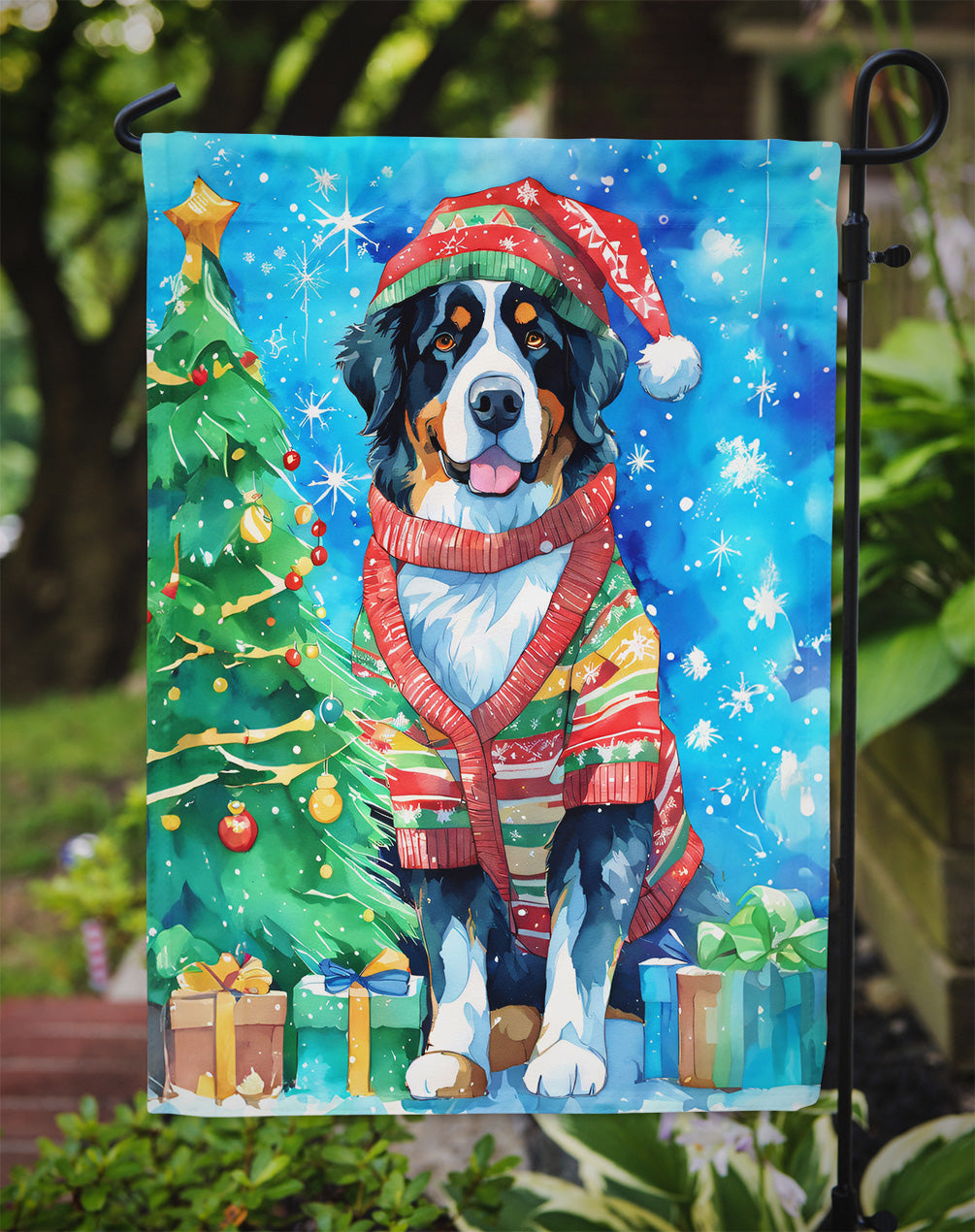 Bernese Mountain Dog Christmas Garden Flag