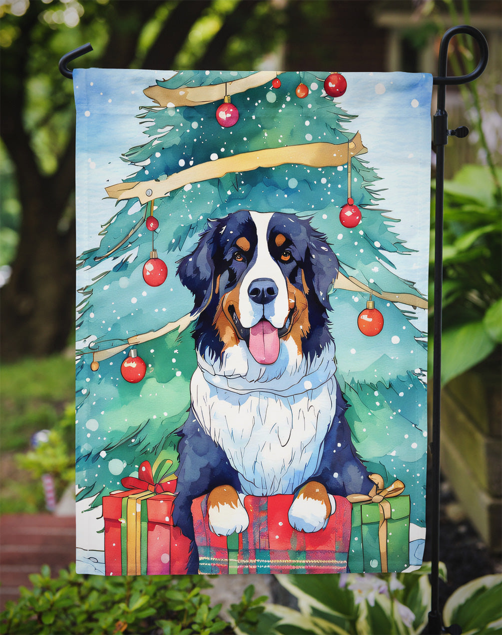 Bernese Mountain Dog Christmas Garden Flag