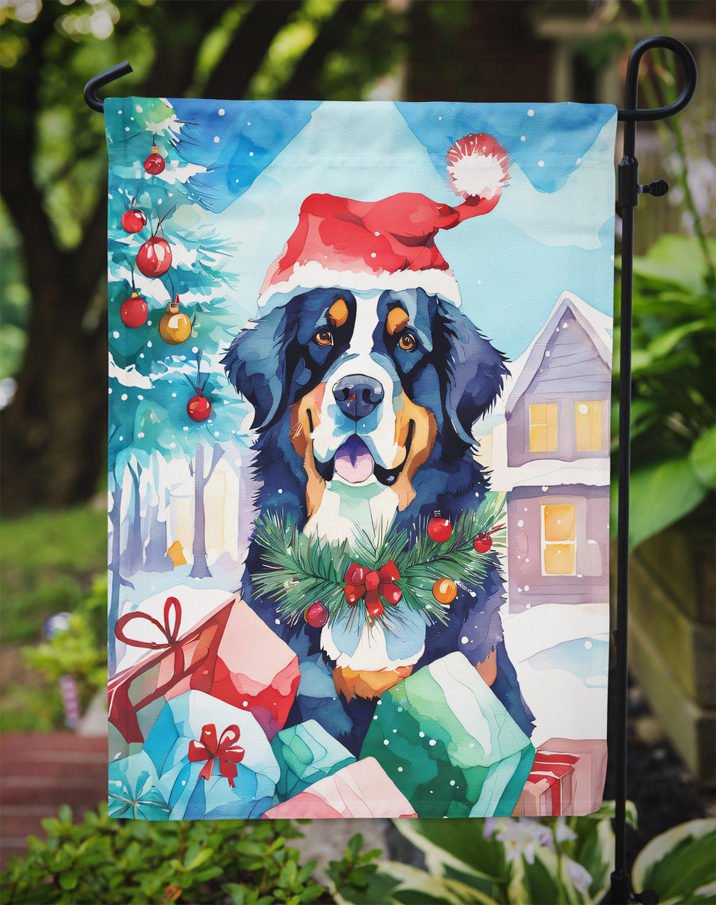 Bernese Mountain Dog Christmas Garden Flag