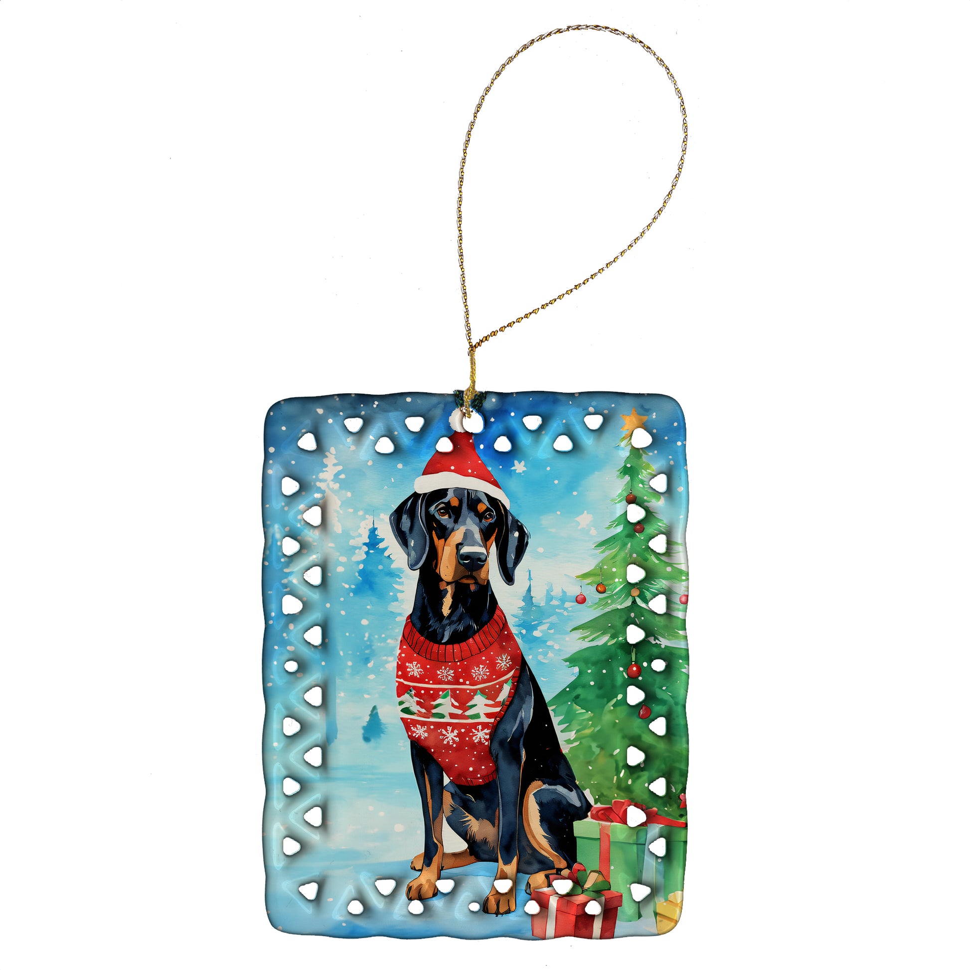 Buy this Black and Tan Coonhound Christmas Porcelain Ornament