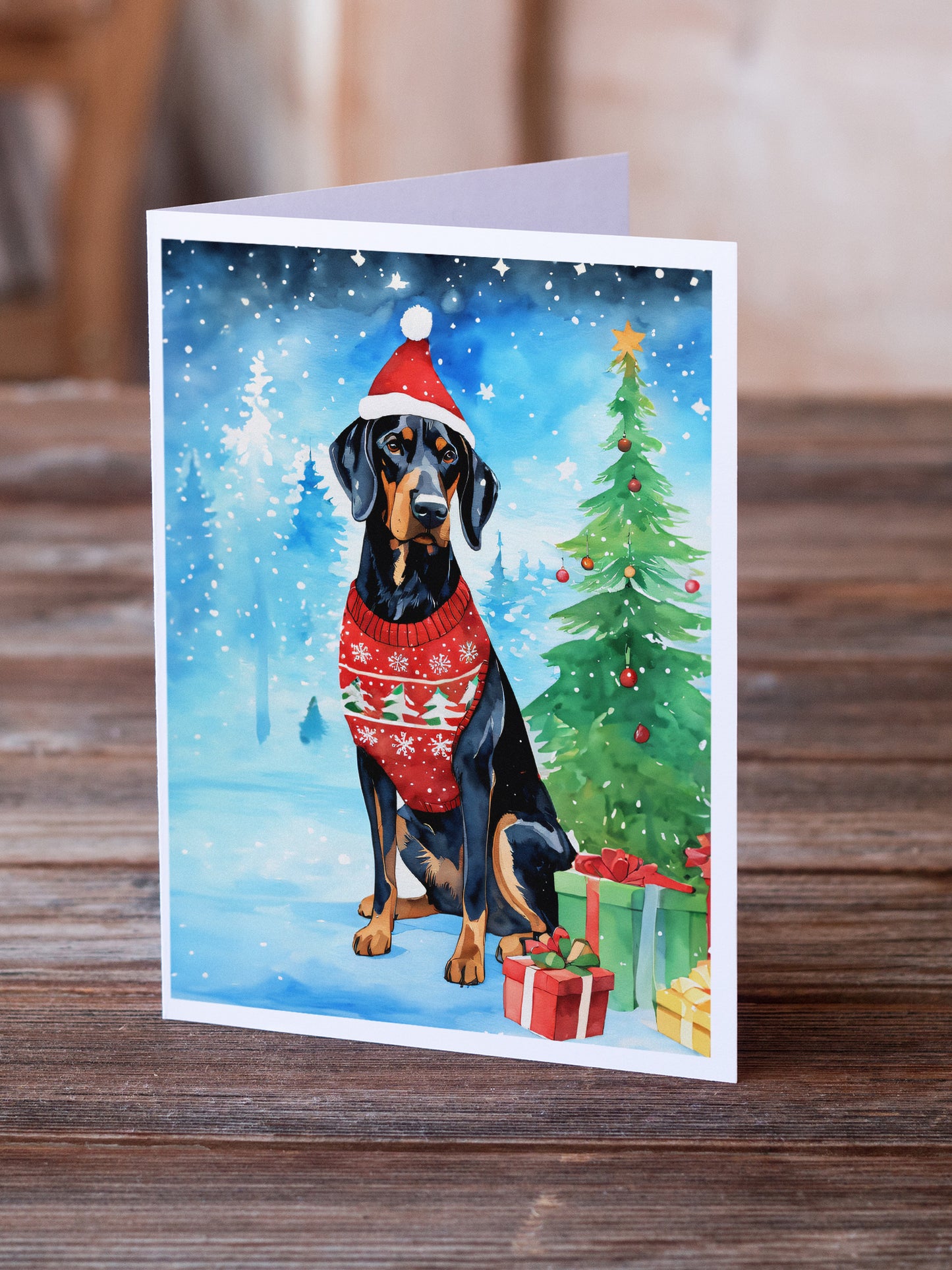 Black and Tan Coonhound Christmas Greeting Cards Pack of 8