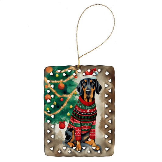 Buy this Black and Tan Coonhound Christmas Porcelain Ornament