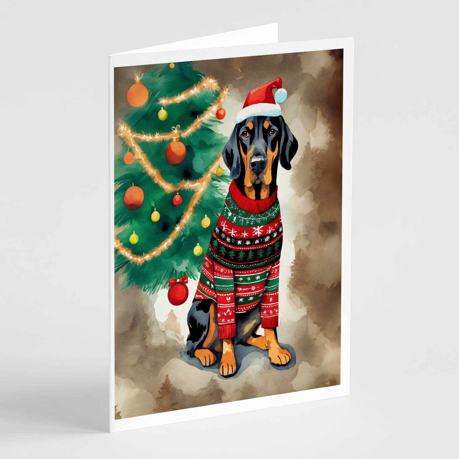 Buy this Black and Tan Coonhound Christmas Greeting Cards Pack of 8