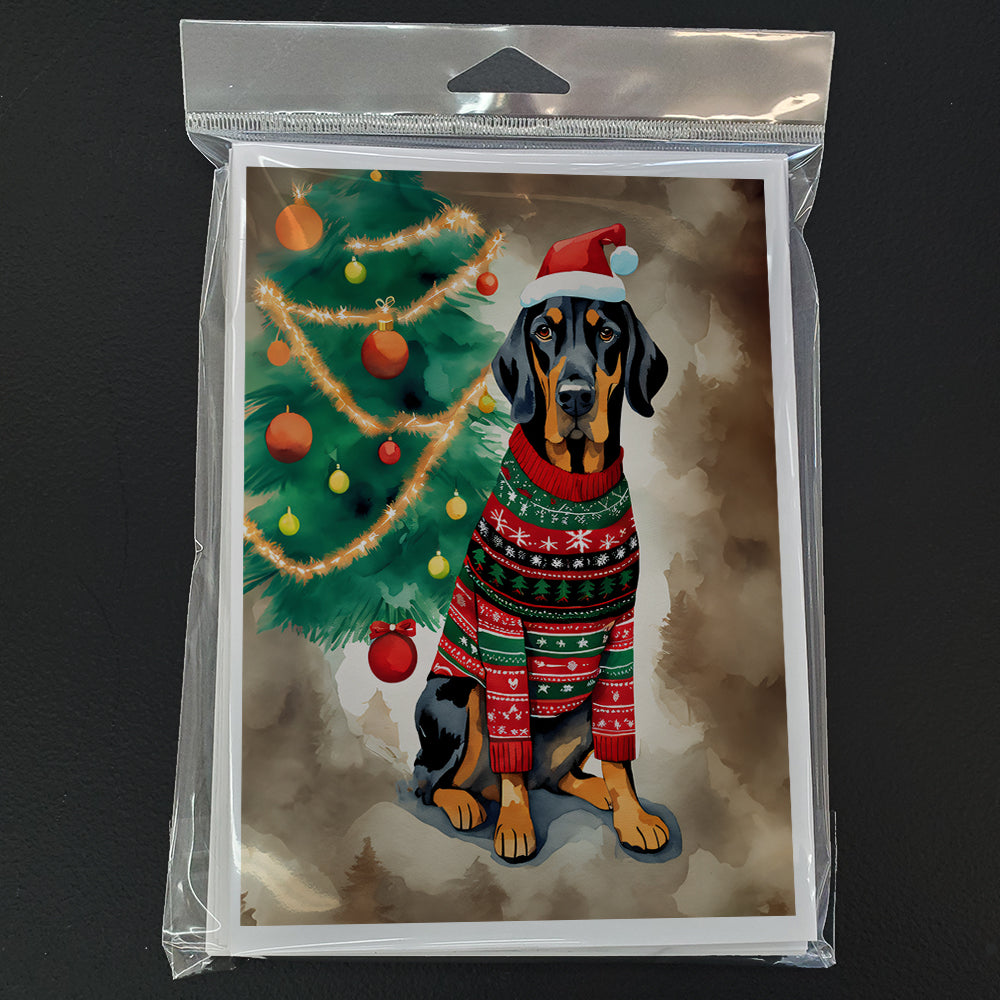 Black and Tan Coonhound Christmas Greeting Cards Pack of 8