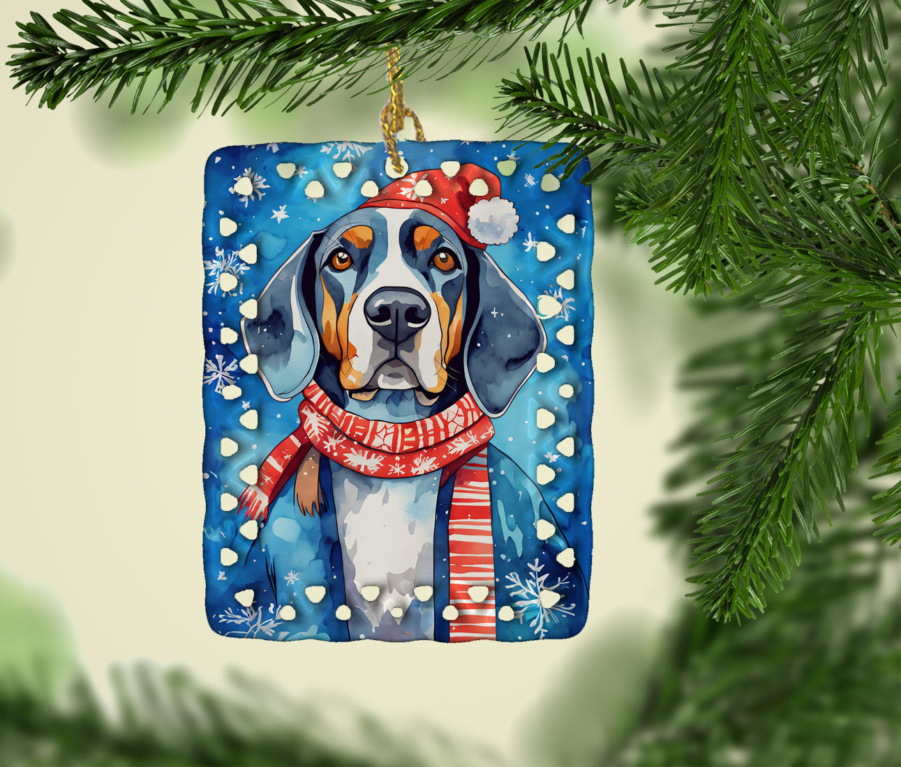 Black and Tan Coonhound Christmas Porcelain Ornament