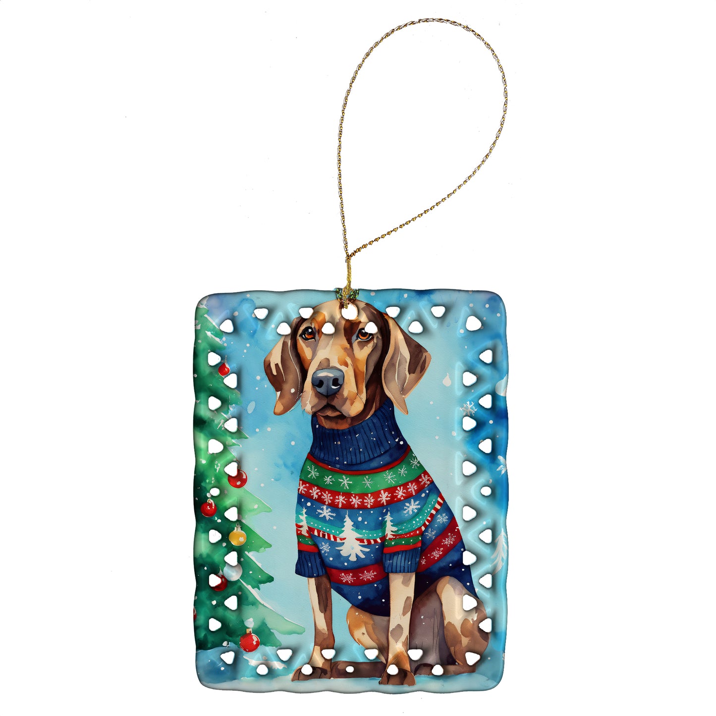 Buy this Coonhound Christmas Porcelain Ornament