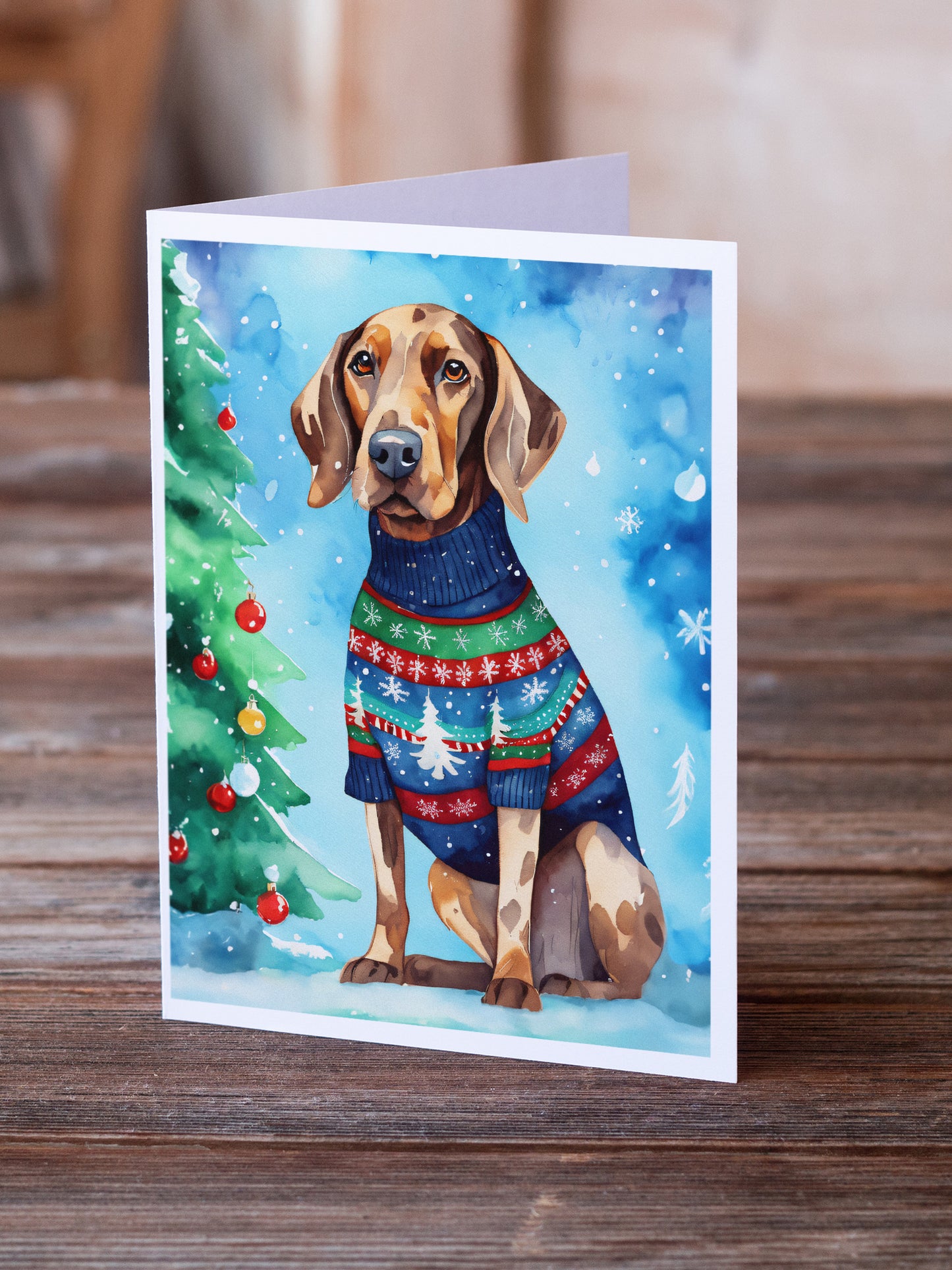Coonhound Christmas Greeting Cards Pack of 8