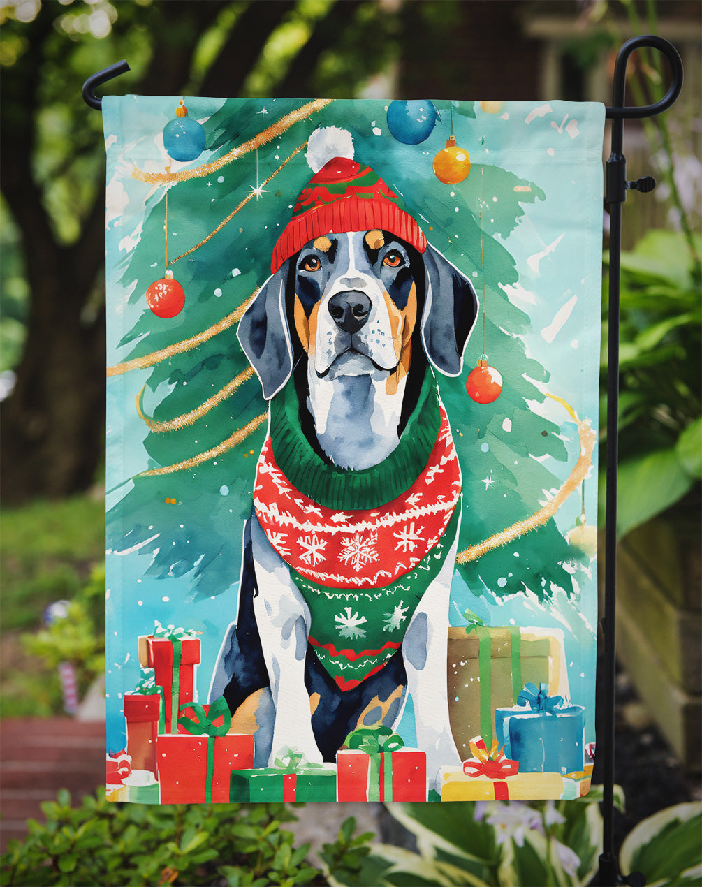 Bluetick Coonhound Christmas Garden Flag