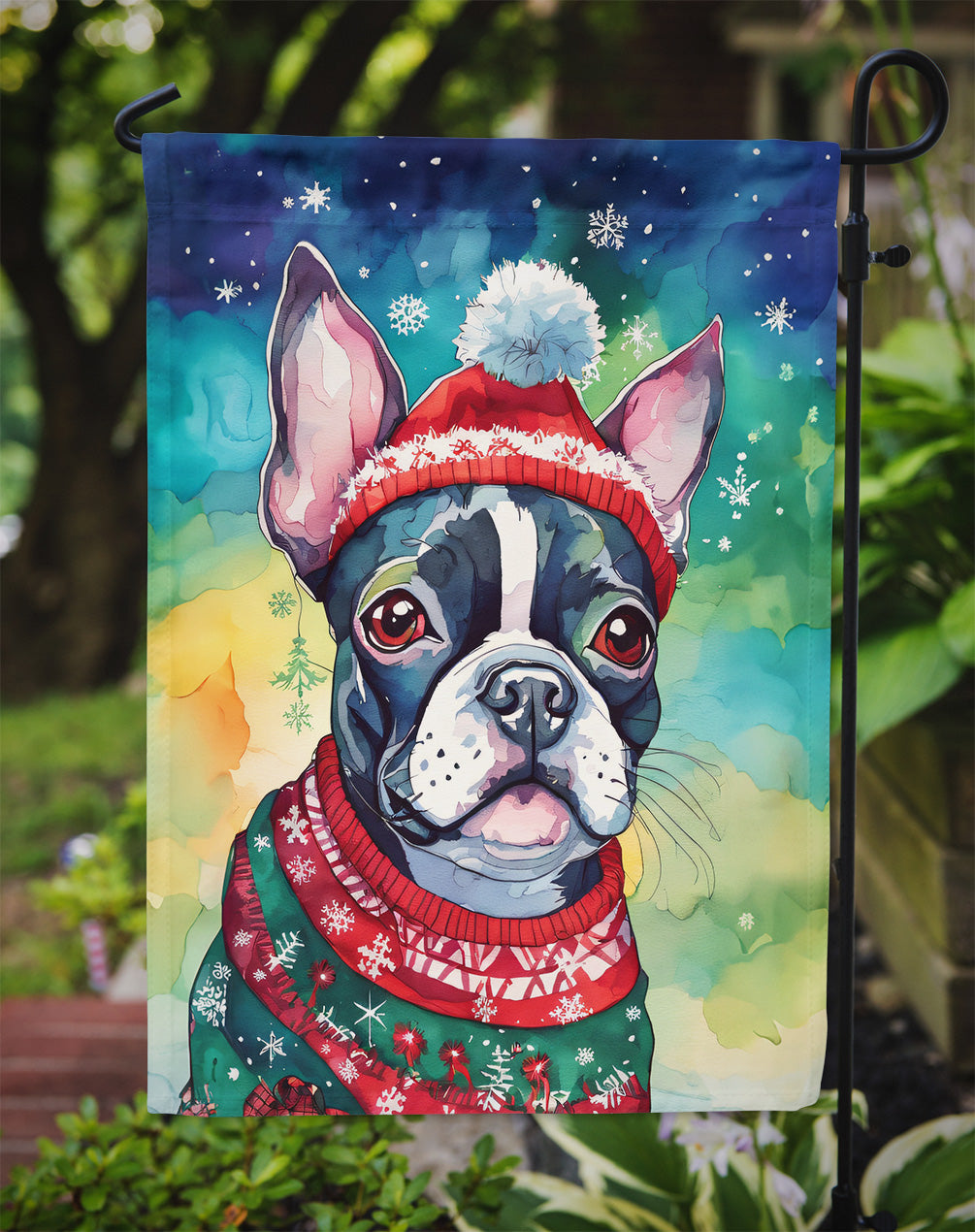 Boston Terrier Christmas Garden Flag