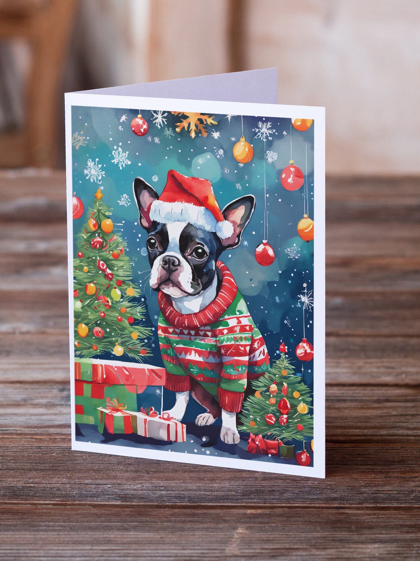 Boston Terrier Christmas Greeting Cards Pack of 8