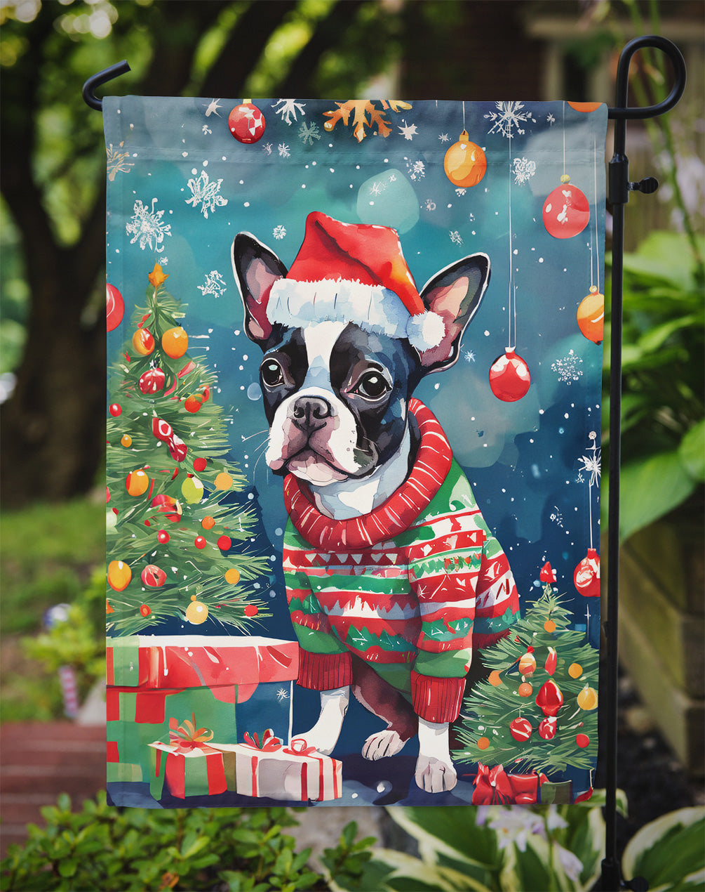 Boston Terrier Christmas Garden Flag