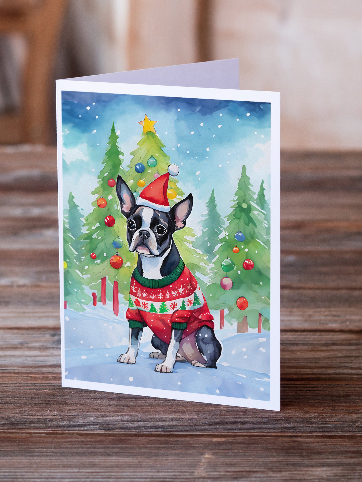 Boston Terrier Christmas Greeting Cards Pack of 8