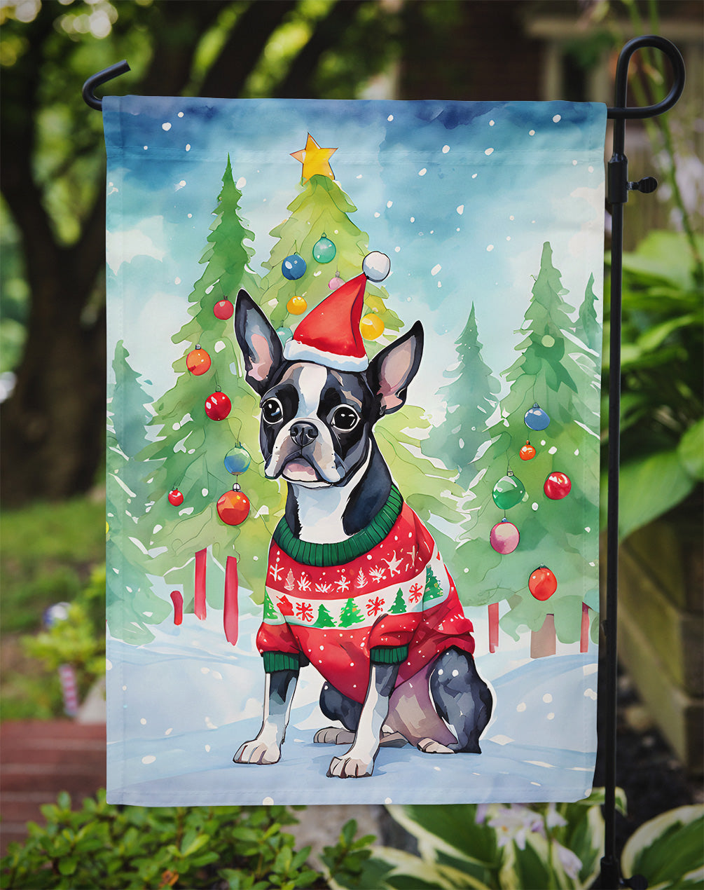 Boston Terrier Christmas Garden Flag