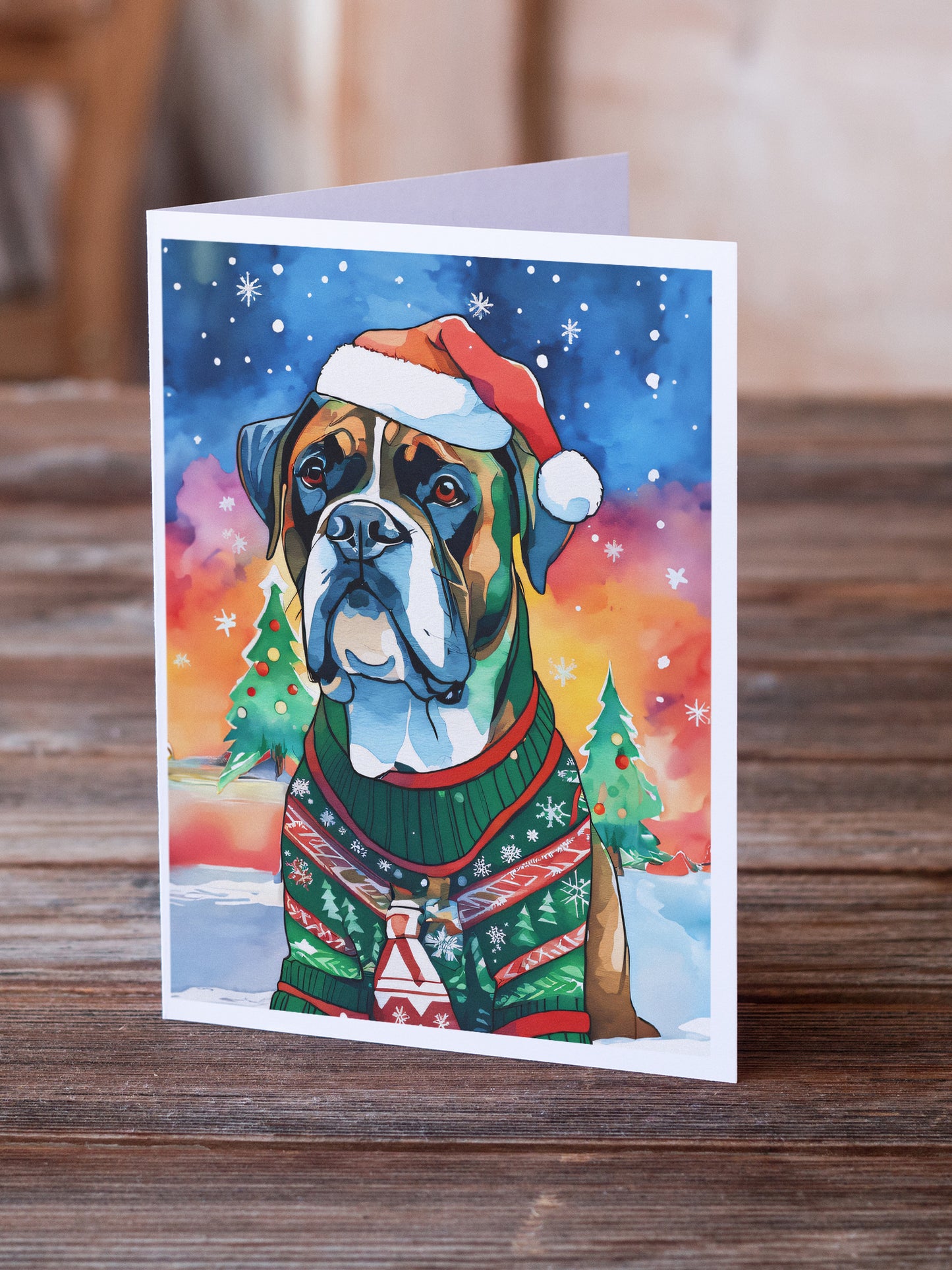Boxer Christmas Greeting Cards Pack of 8