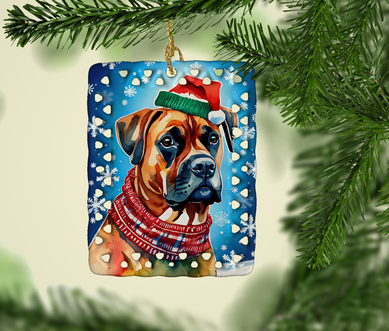 Boxer Christmas Porcelain Ornament