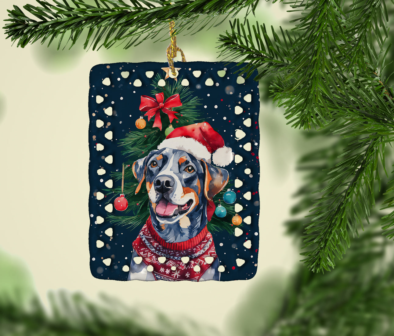 Catahoula Christmas Porcelain Ornament