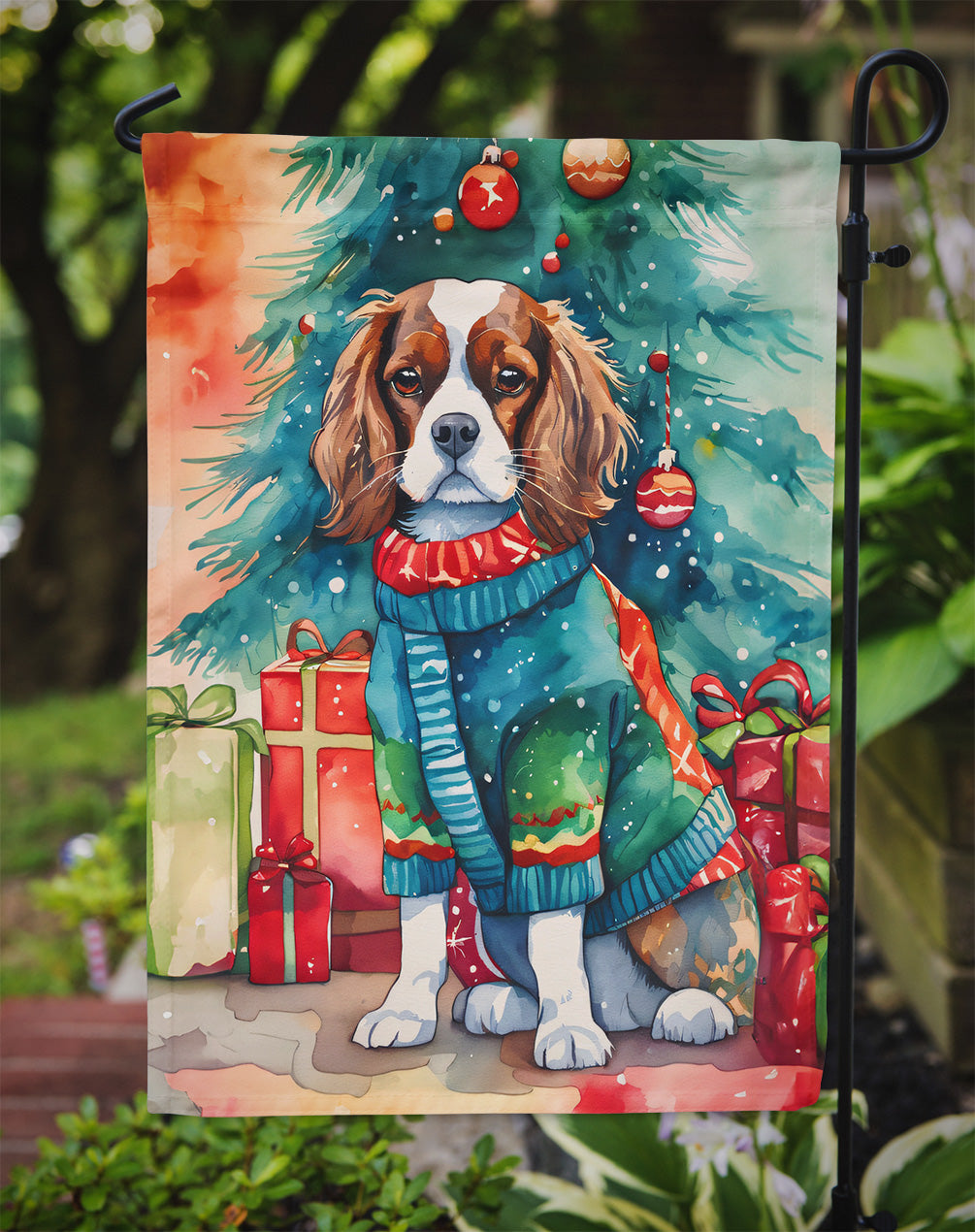 Cavalier Spaniel Christmas Garden Flag