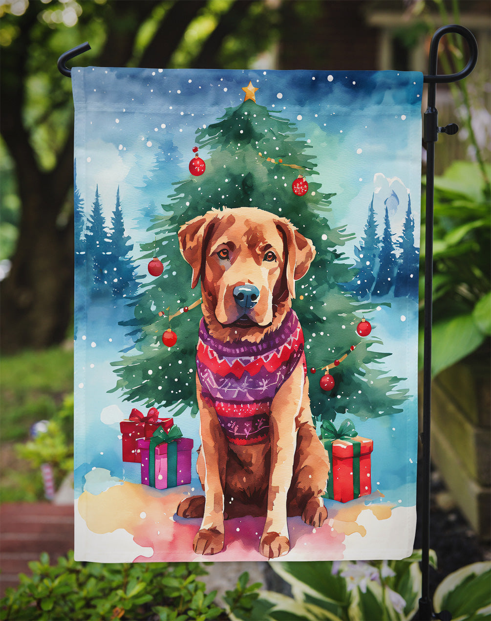 Chesapeake Bay Retriever Christmas Garden Flag