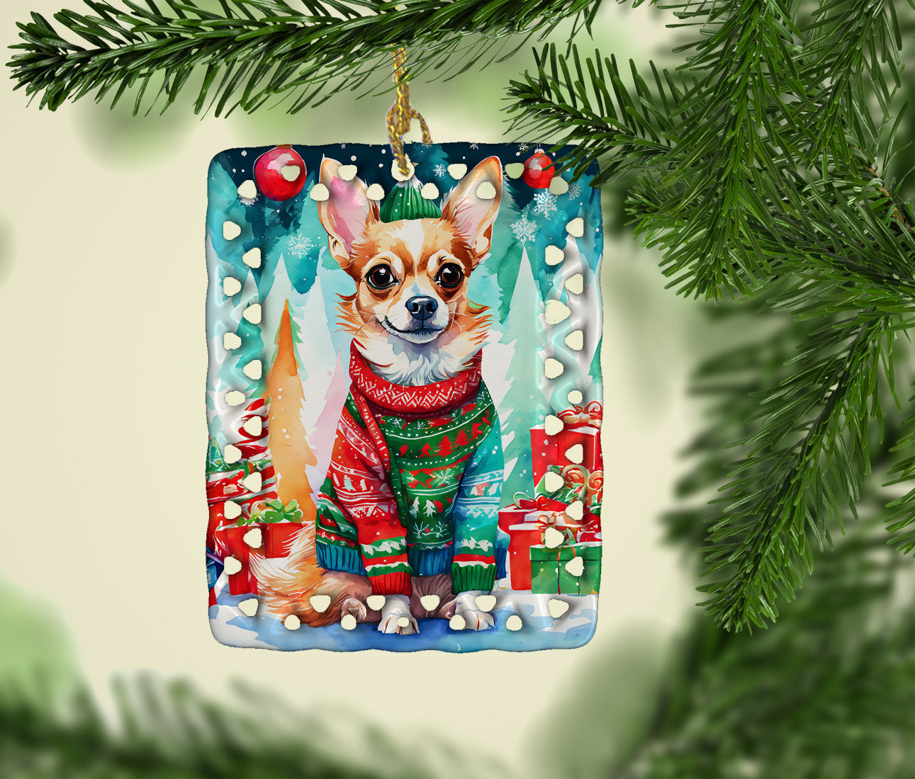 Chihuahua Christmas Porcelain Ornament