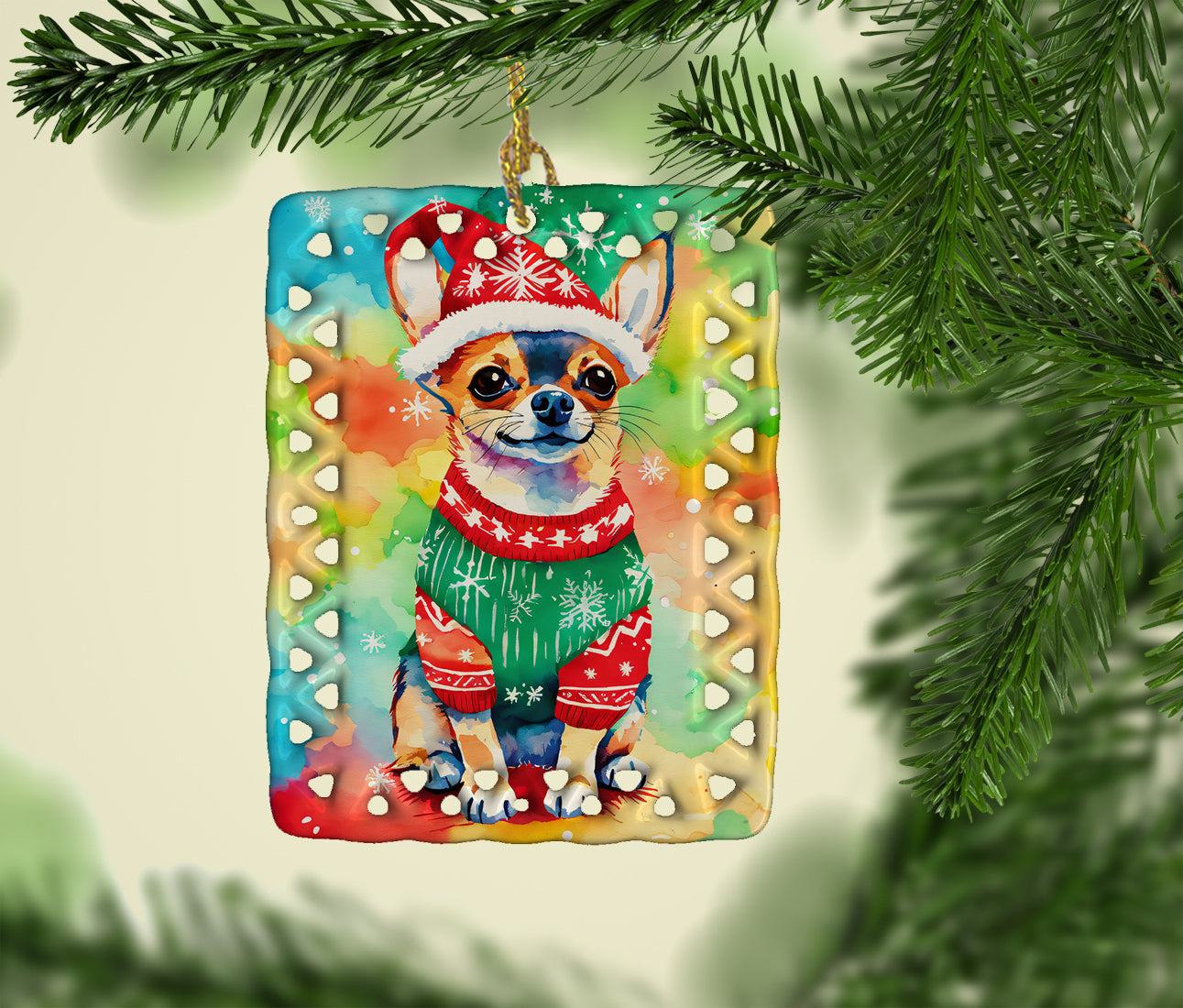 Chihuahua Christmas Porcelain Ornament