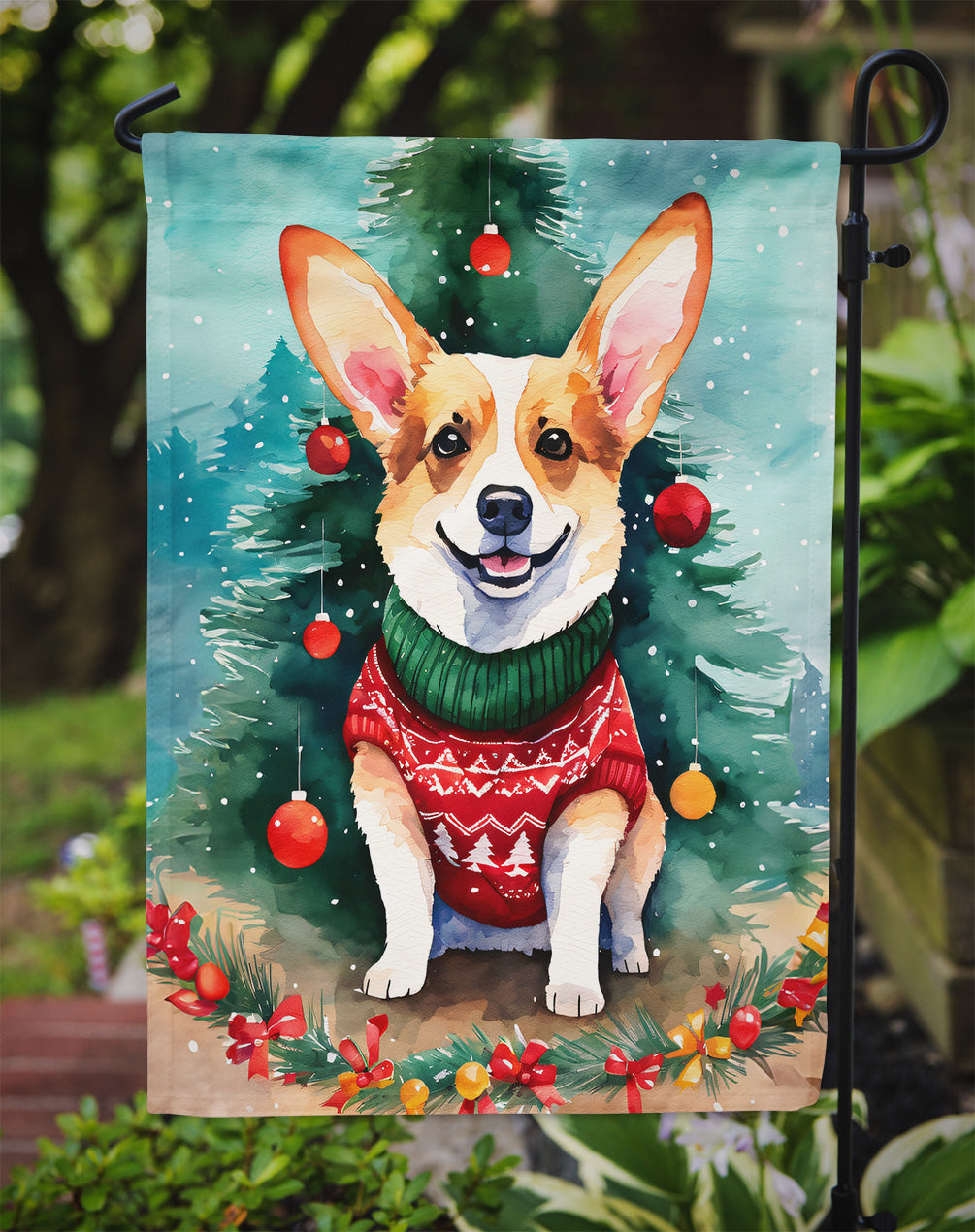 Corgi Christmas Garden Flag