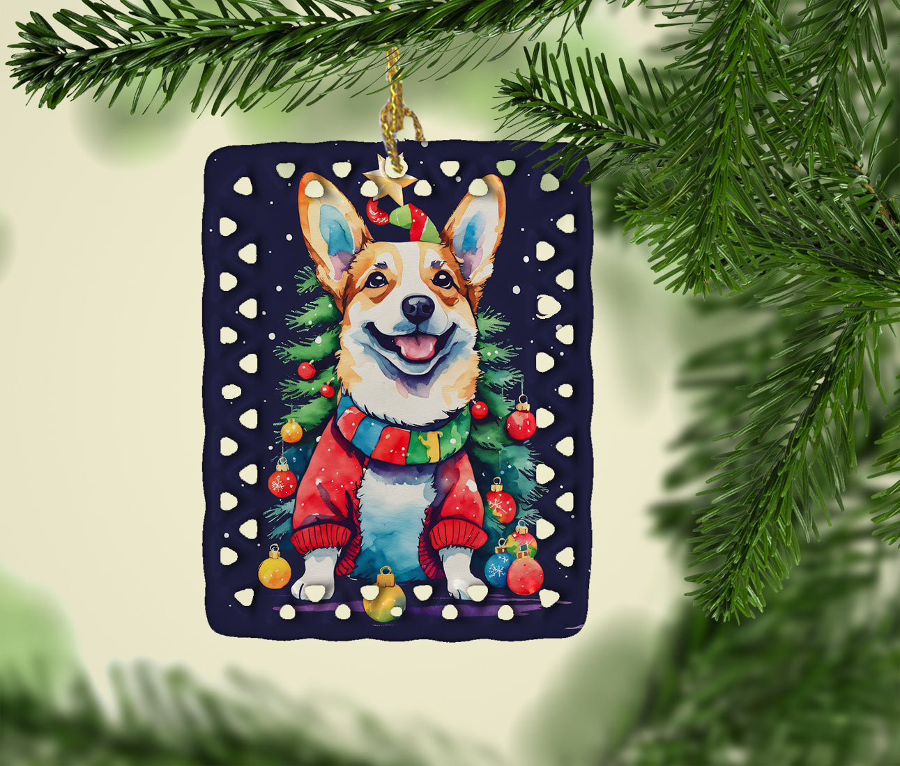 Corgi Christmas Porcelain Ornament