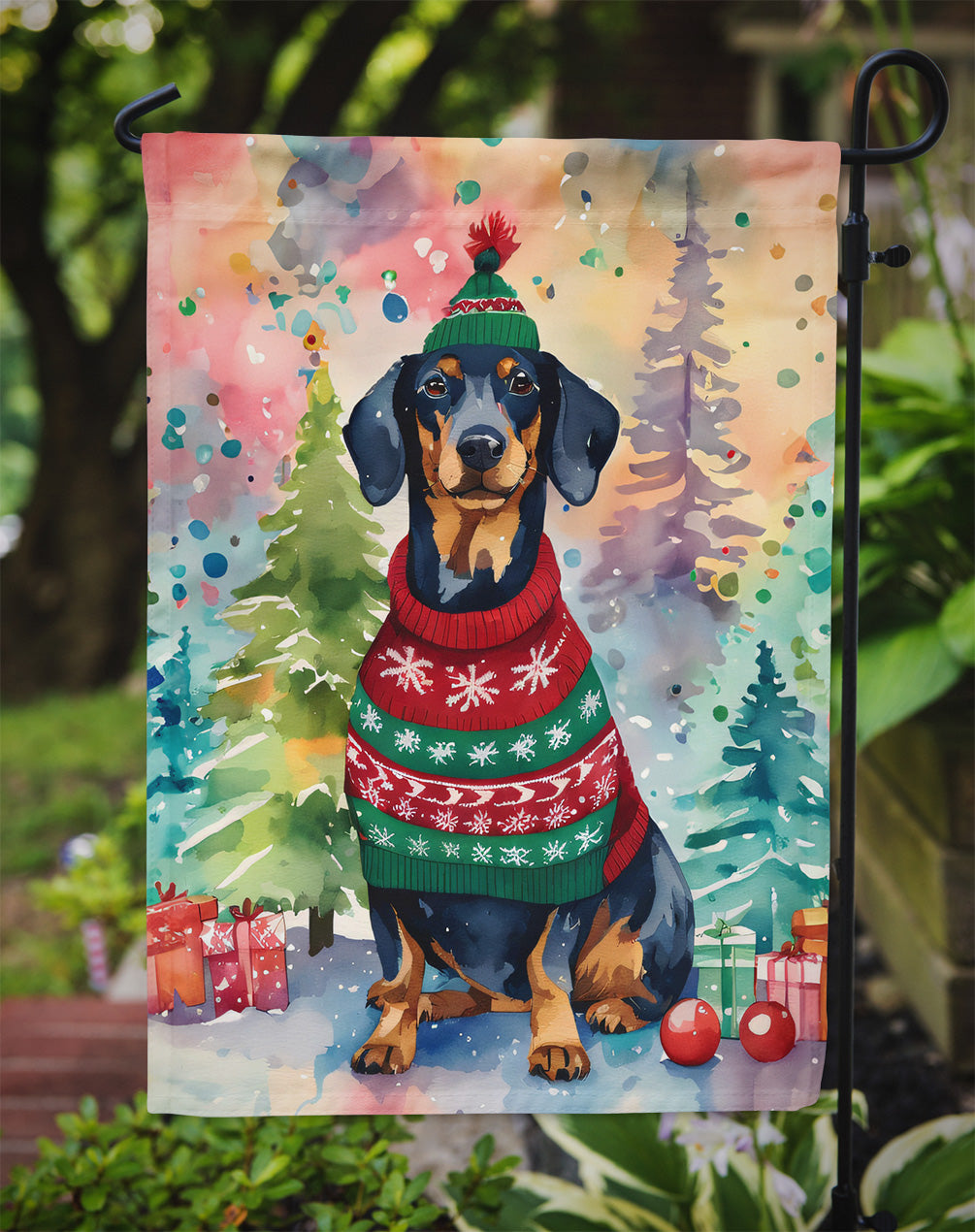 Dachshund Christmas Garden Flag