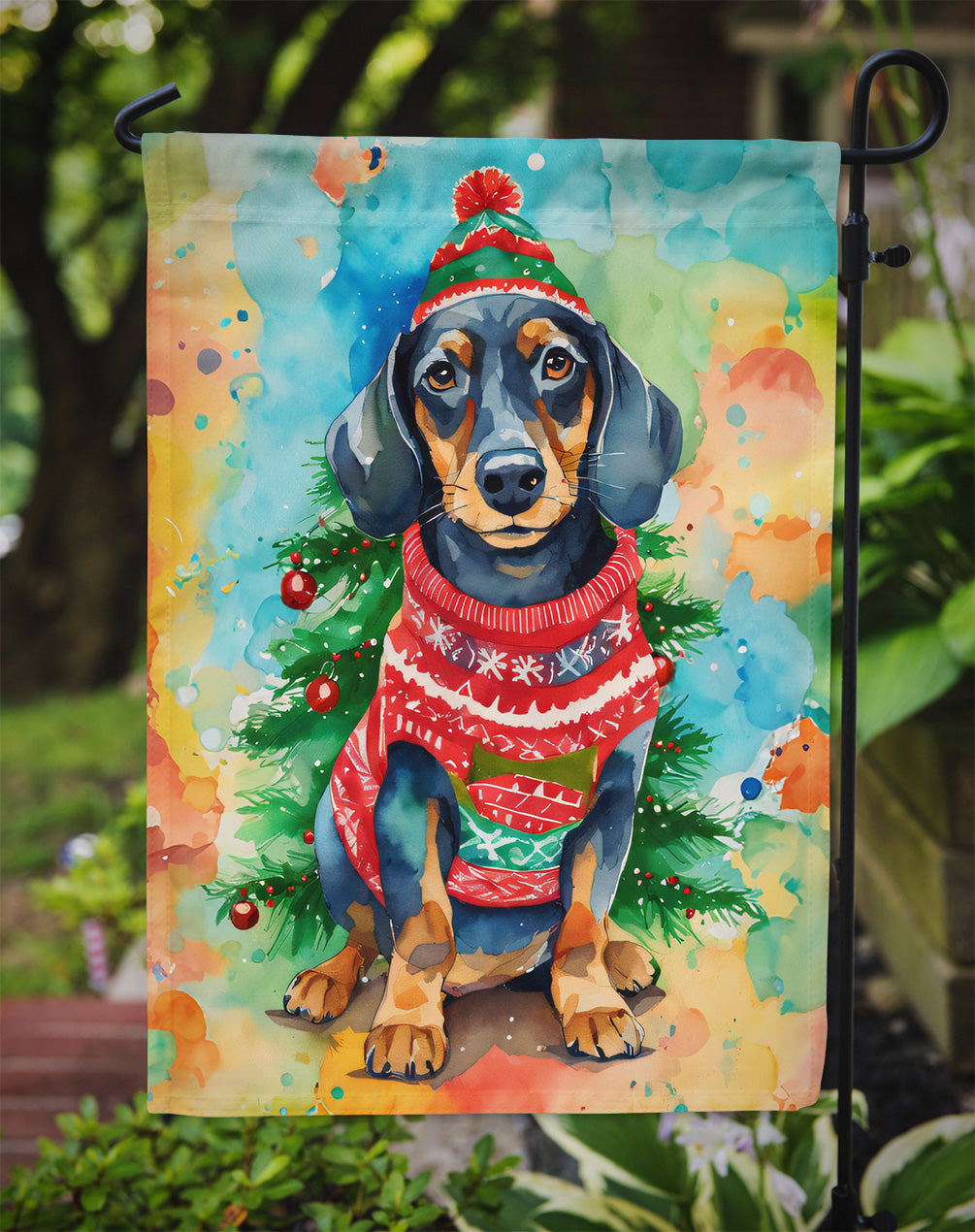 Dachshund Christmas Garden Flag