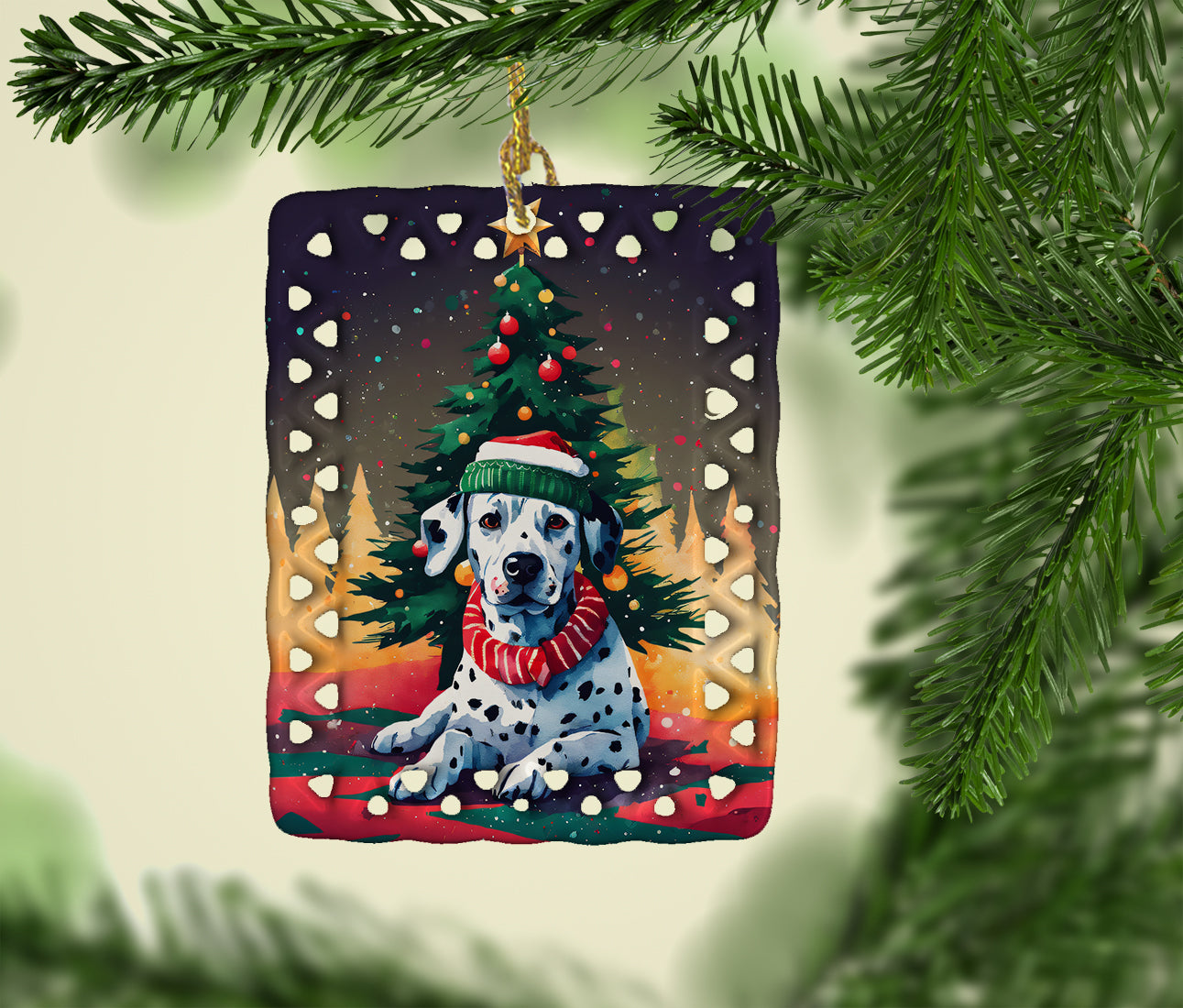 Dalmatian Christmas Porcelain Ornament