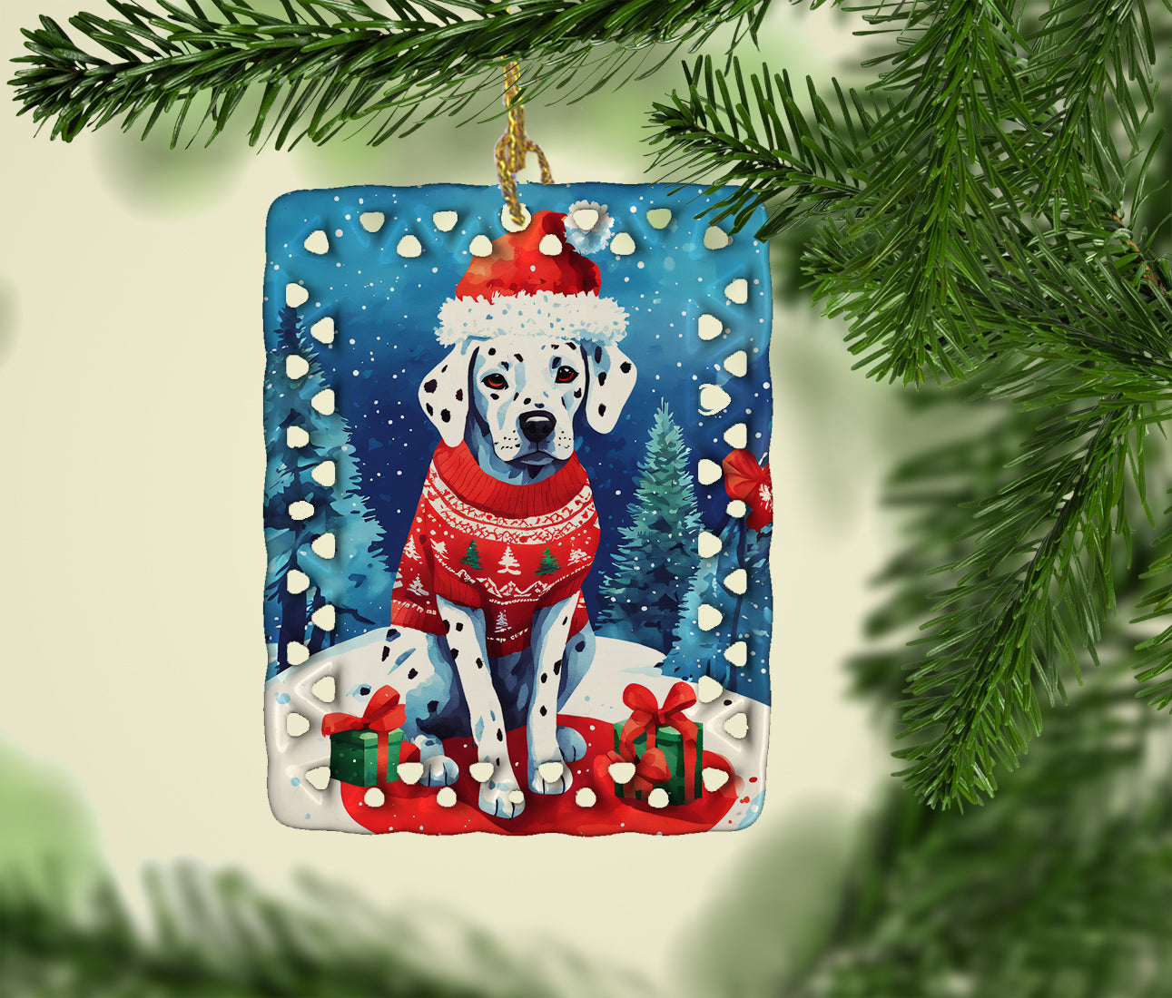 Dalmatian Christmas Porcelain Ornament