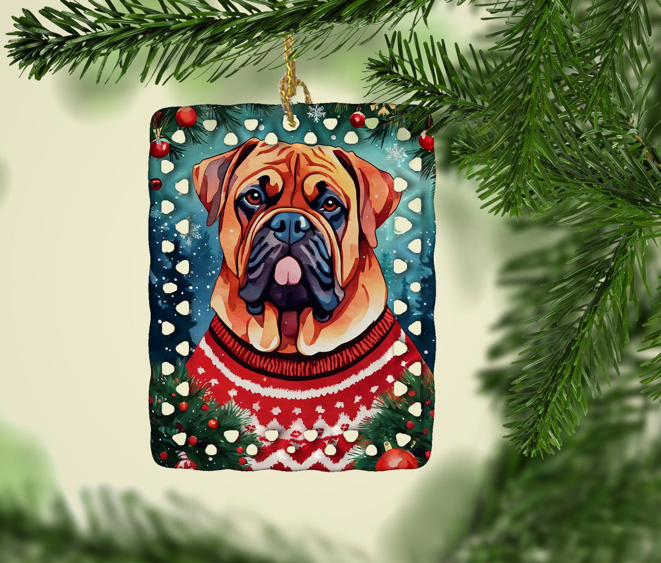 Dogue de Bordeaux Christmas Porcelain Ornament