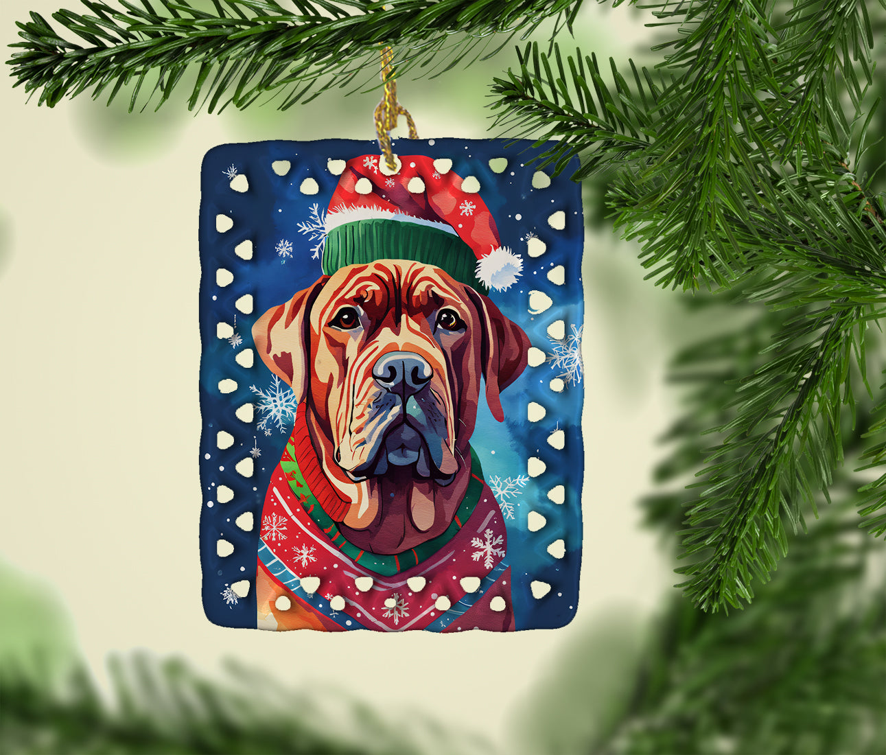 Dogue de Bordeaux Christmas Porcelain Ornament