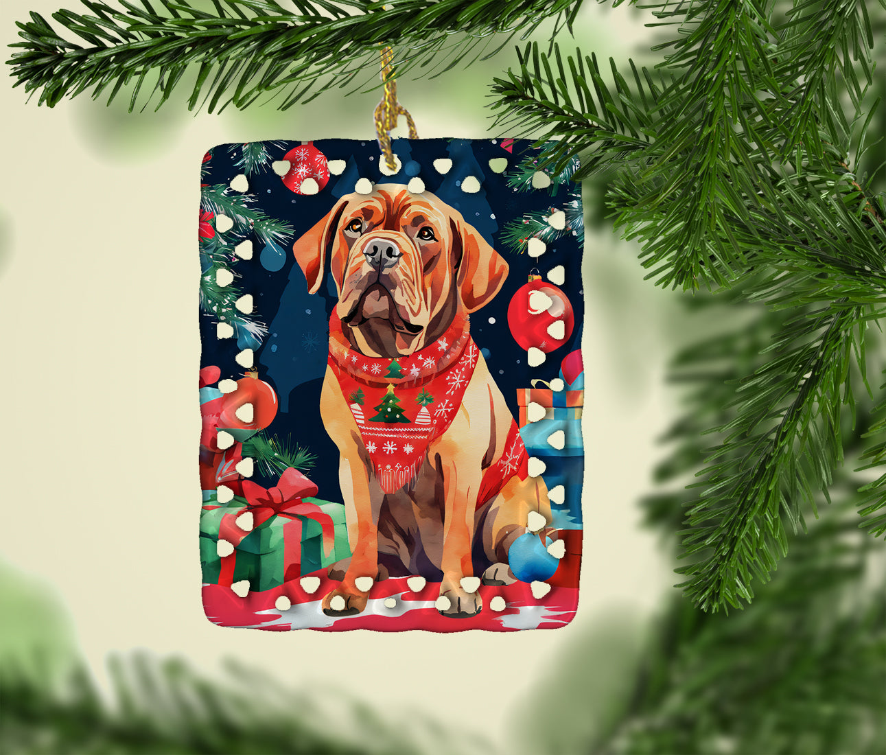 Dogue de Bordeaux Christmas Porcelain Ornament