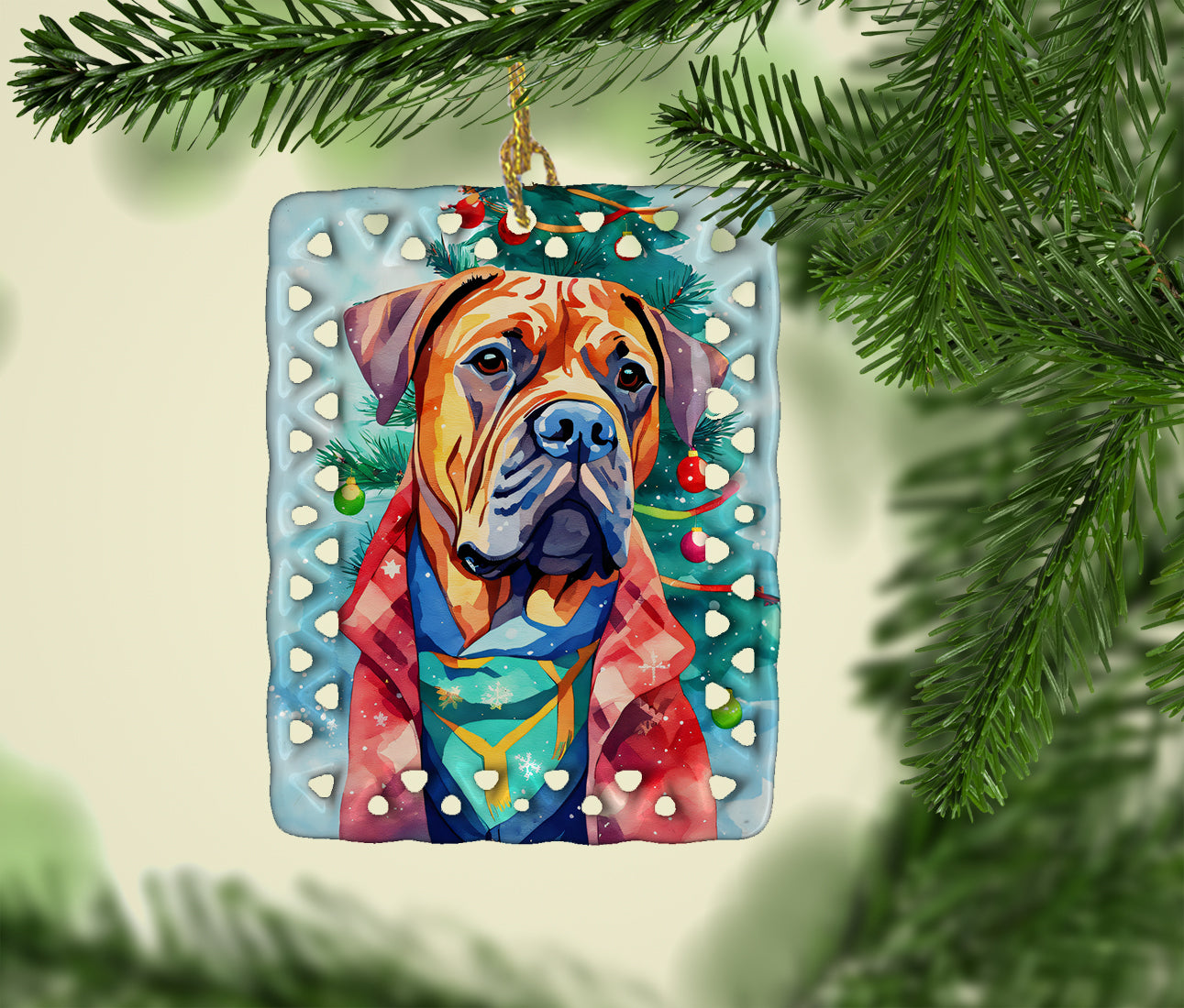 Dogue de Bordeaux Christmas Porcelain Ornament