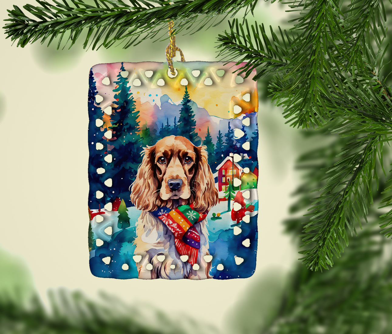 English Cocker Spaniel Christmas Porcelain Ornament