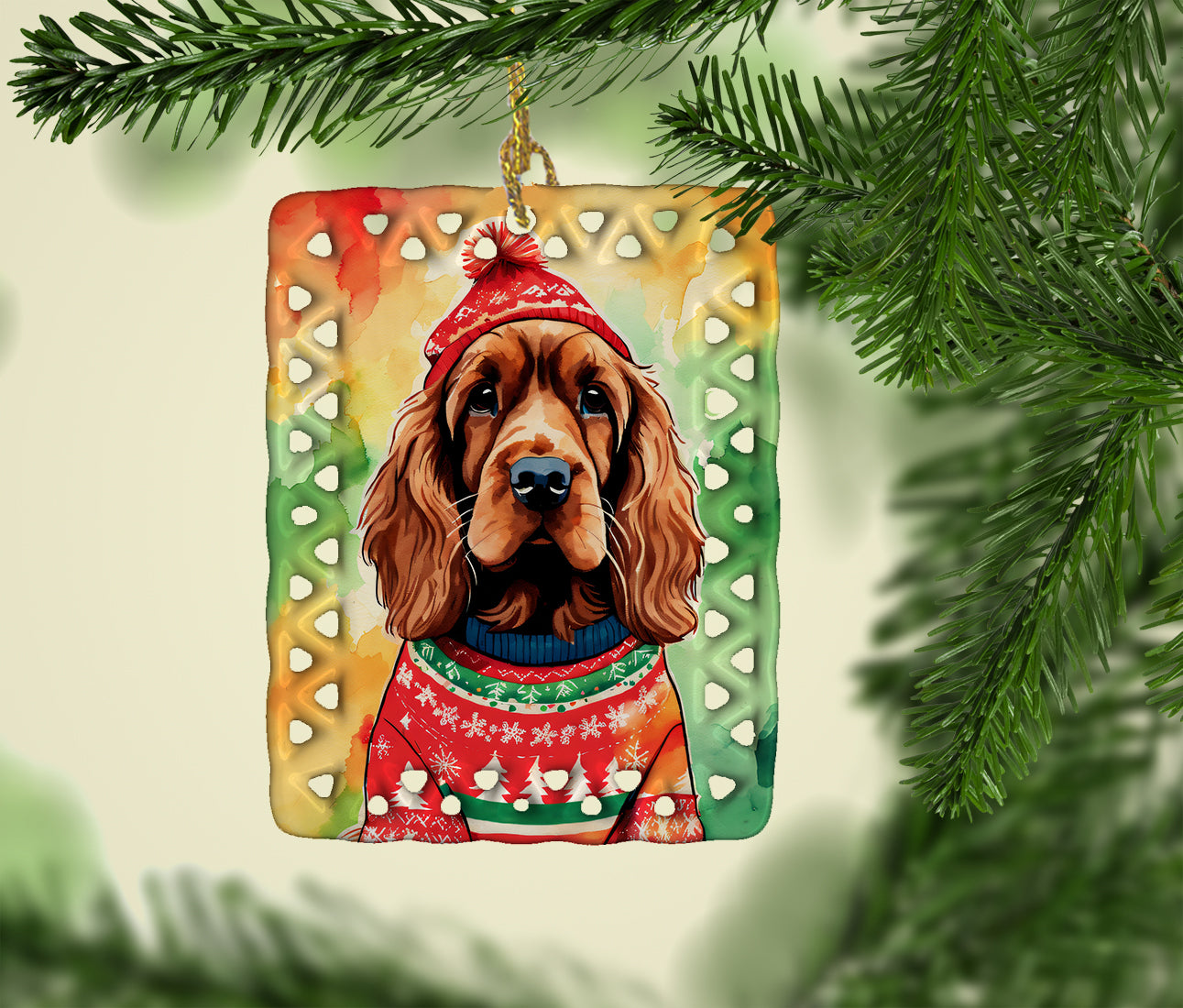 English Cocker Spaniel Christmas Porcelain Ornament