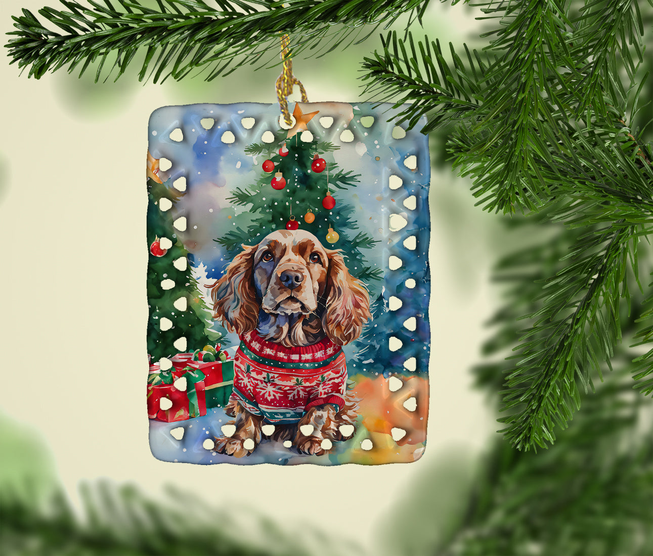 English Cocker Spaniel Christmas Porcelain Ornament