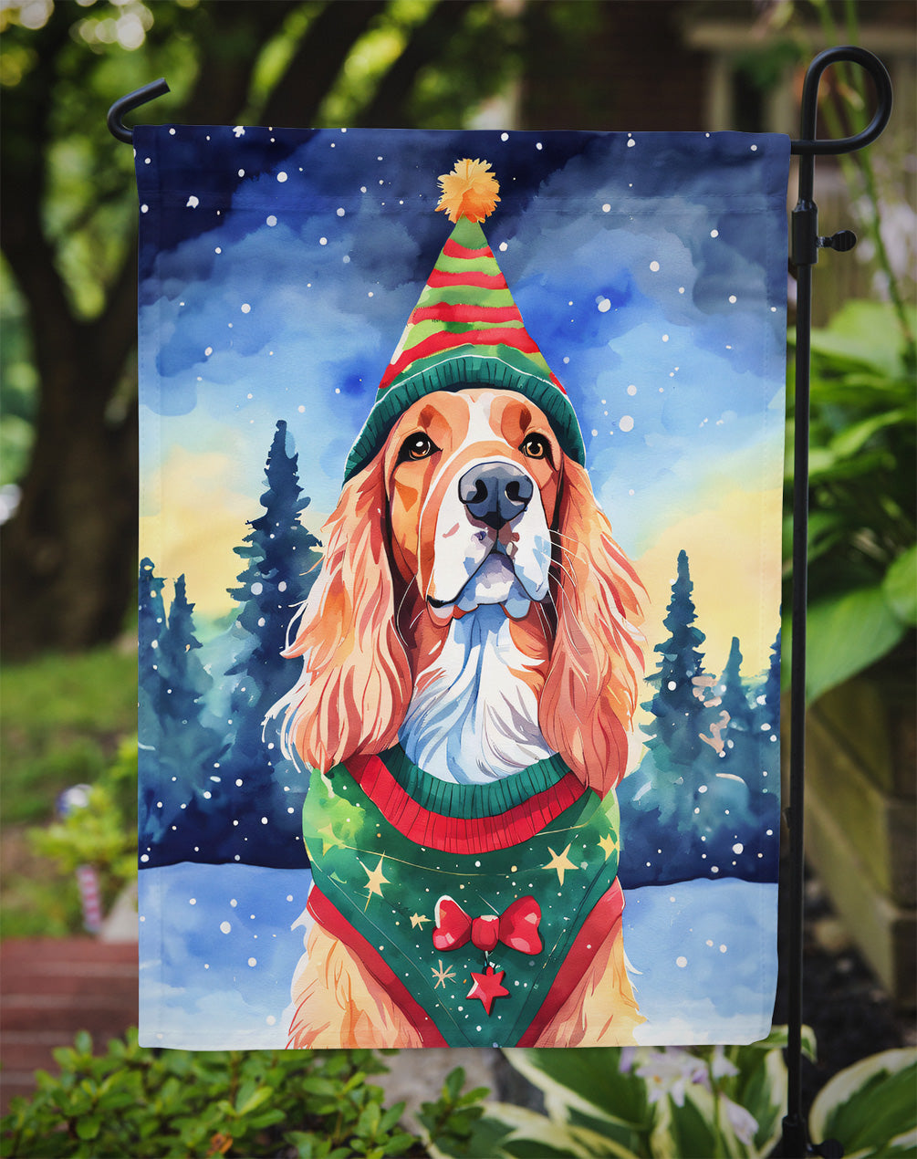 English Setter Christmas Garden Flag