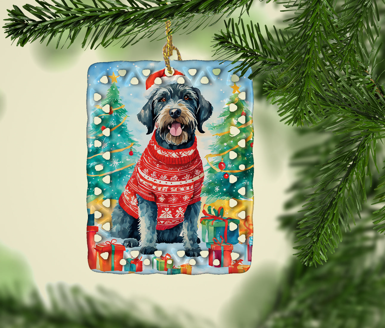 German Wirehaired Pointer Christmas Porcelain Ornament