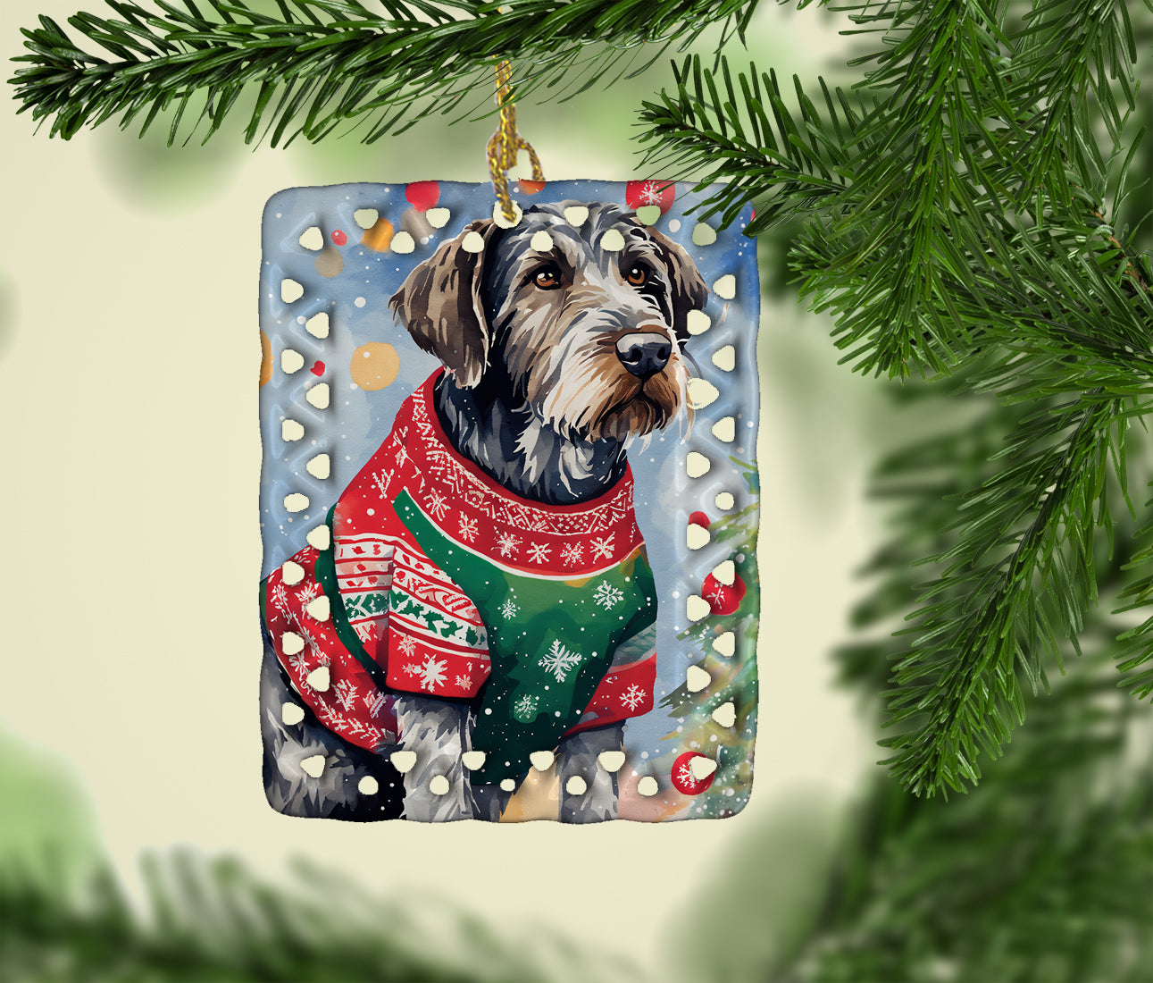 German Wirehaired Pointer Christmas Porcelain Ornament