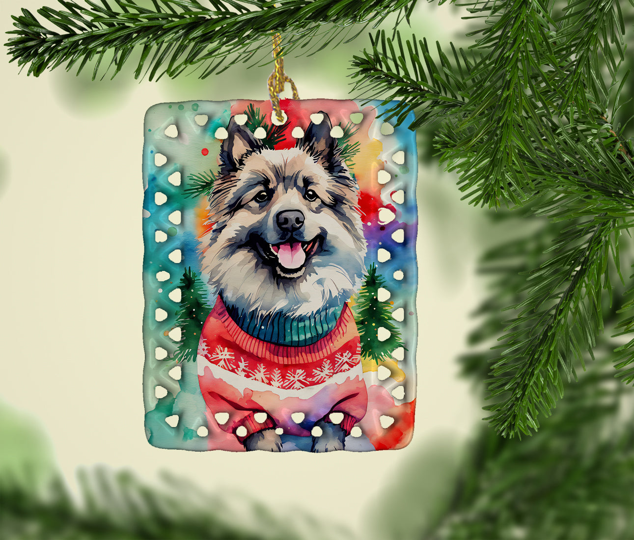 Keeshond Christmas Porcelain Ornament