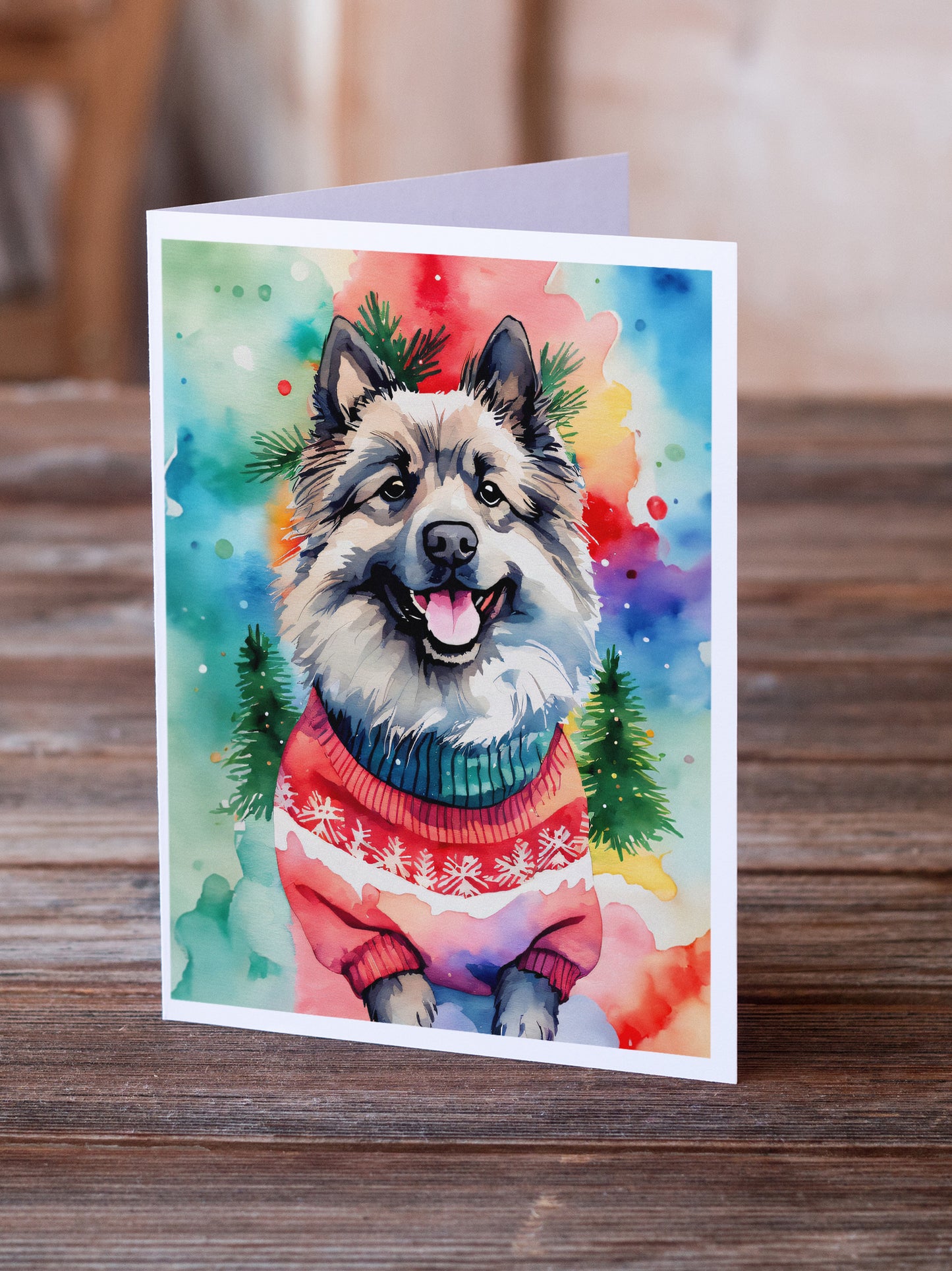 Keeshond Christmas Greeting Cards Pack of 8