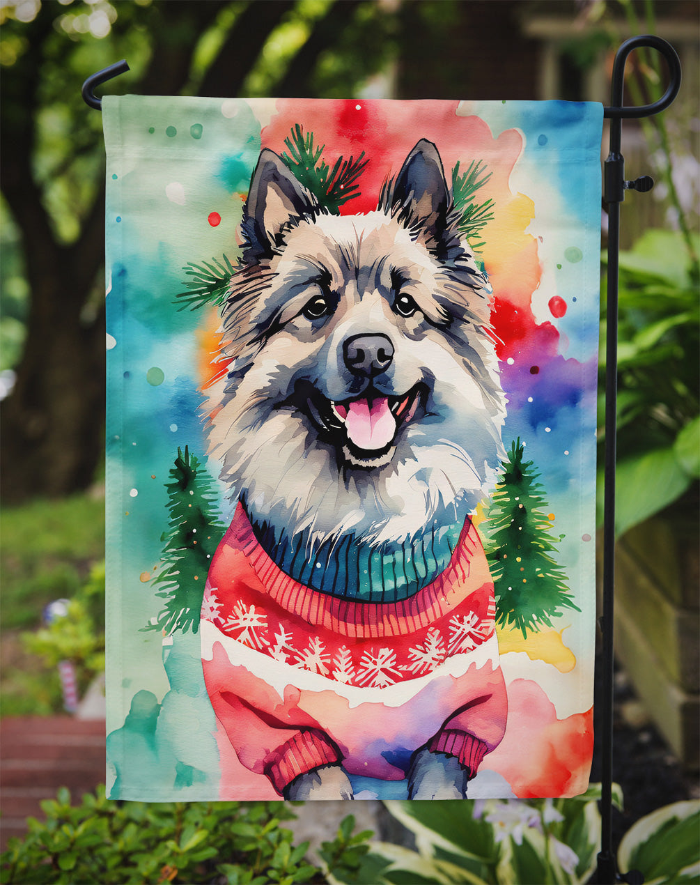 Keeshond Christmas Garden Flag