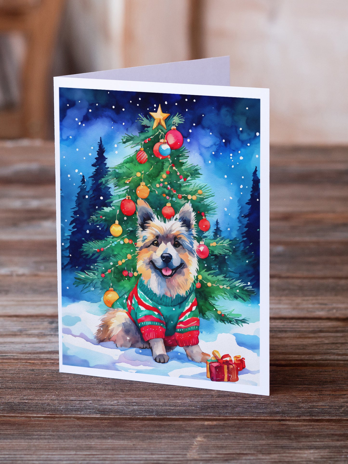 Keeshond Christmas Greeting Cards Pack of 8